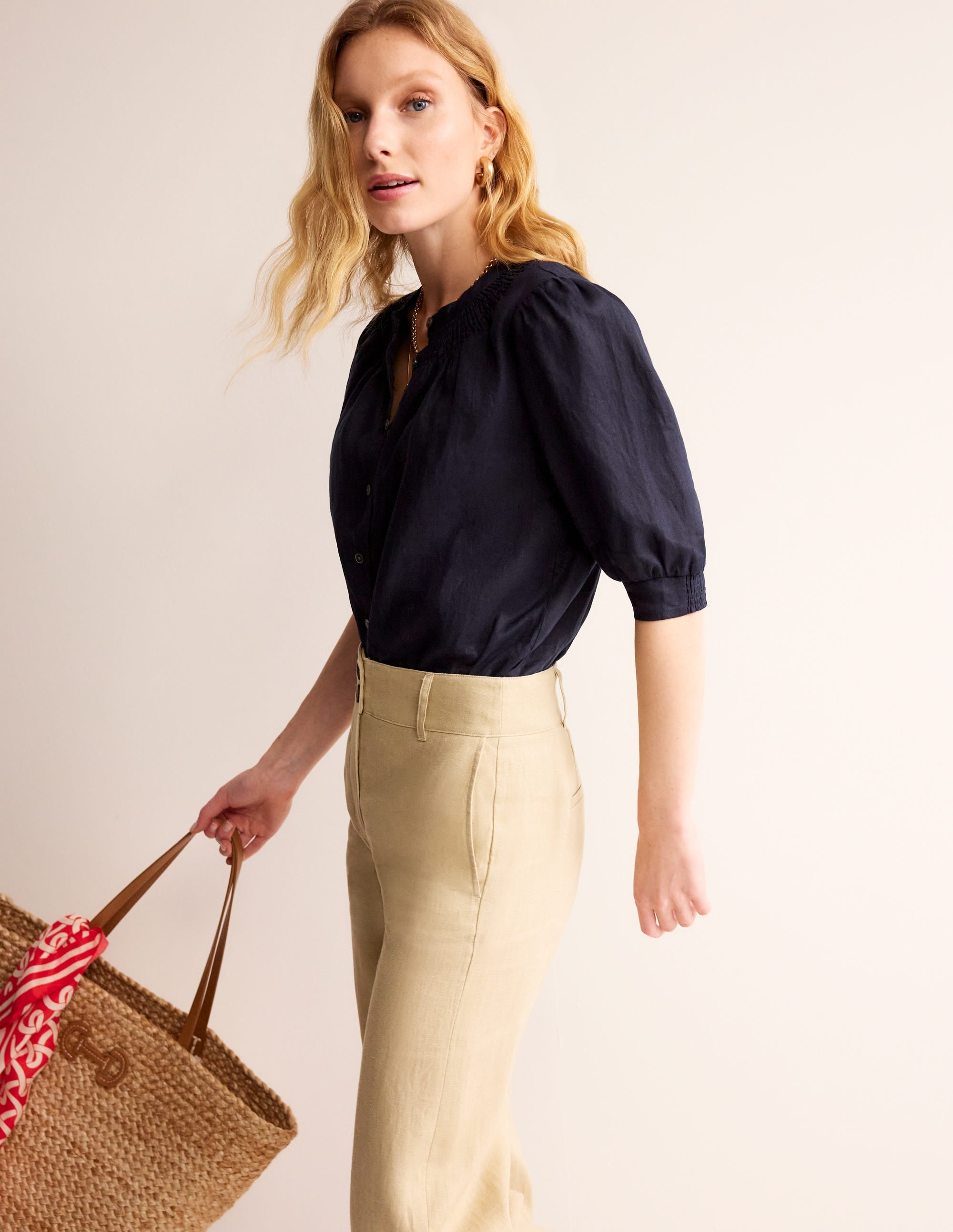 Top Ada en lin-Bleu Marine, Petits Pois - Image 1