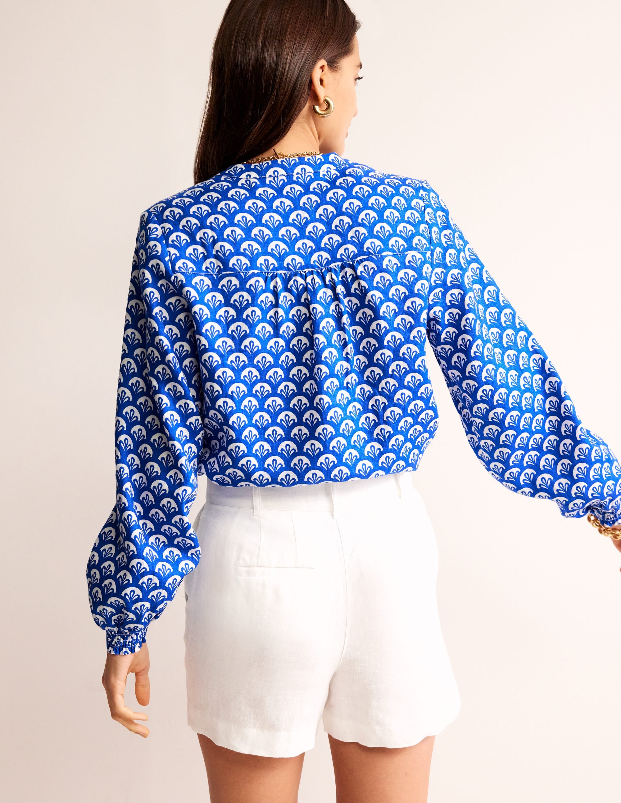 Top Alice en lin-Bleu connecté, motif Foliage Geo - Image 3