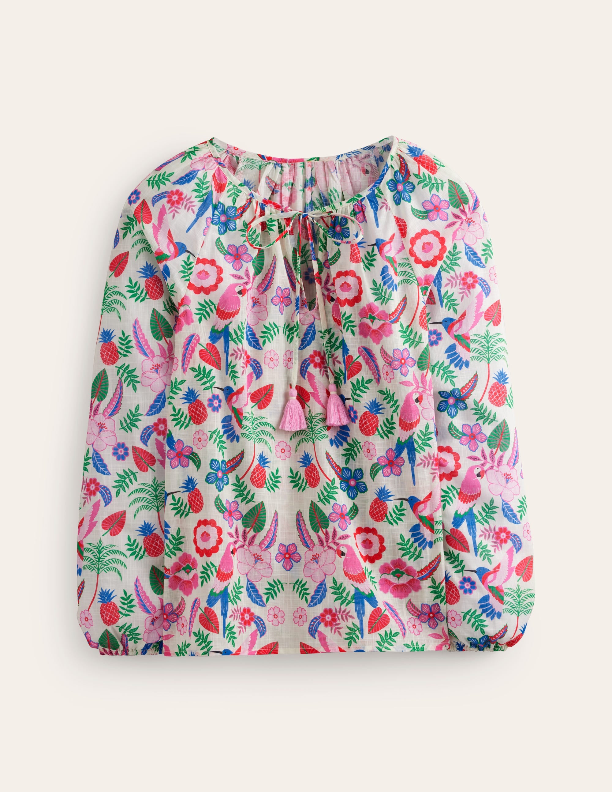 Serena Baumwollbluse-Naturweiß, Tropischer Papagei - Image 6