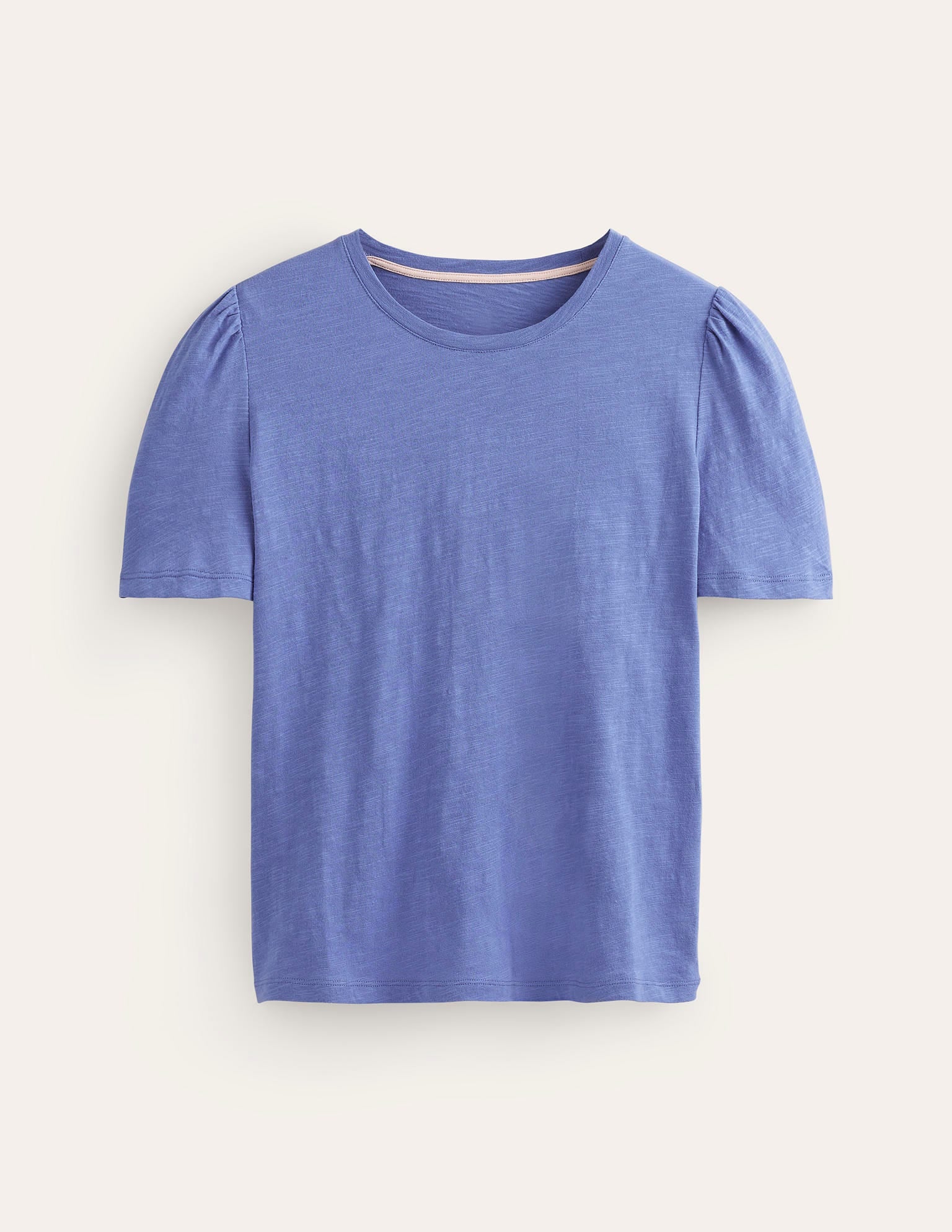 T-shirt en coton à manches bouffantes-Bleu marée-5