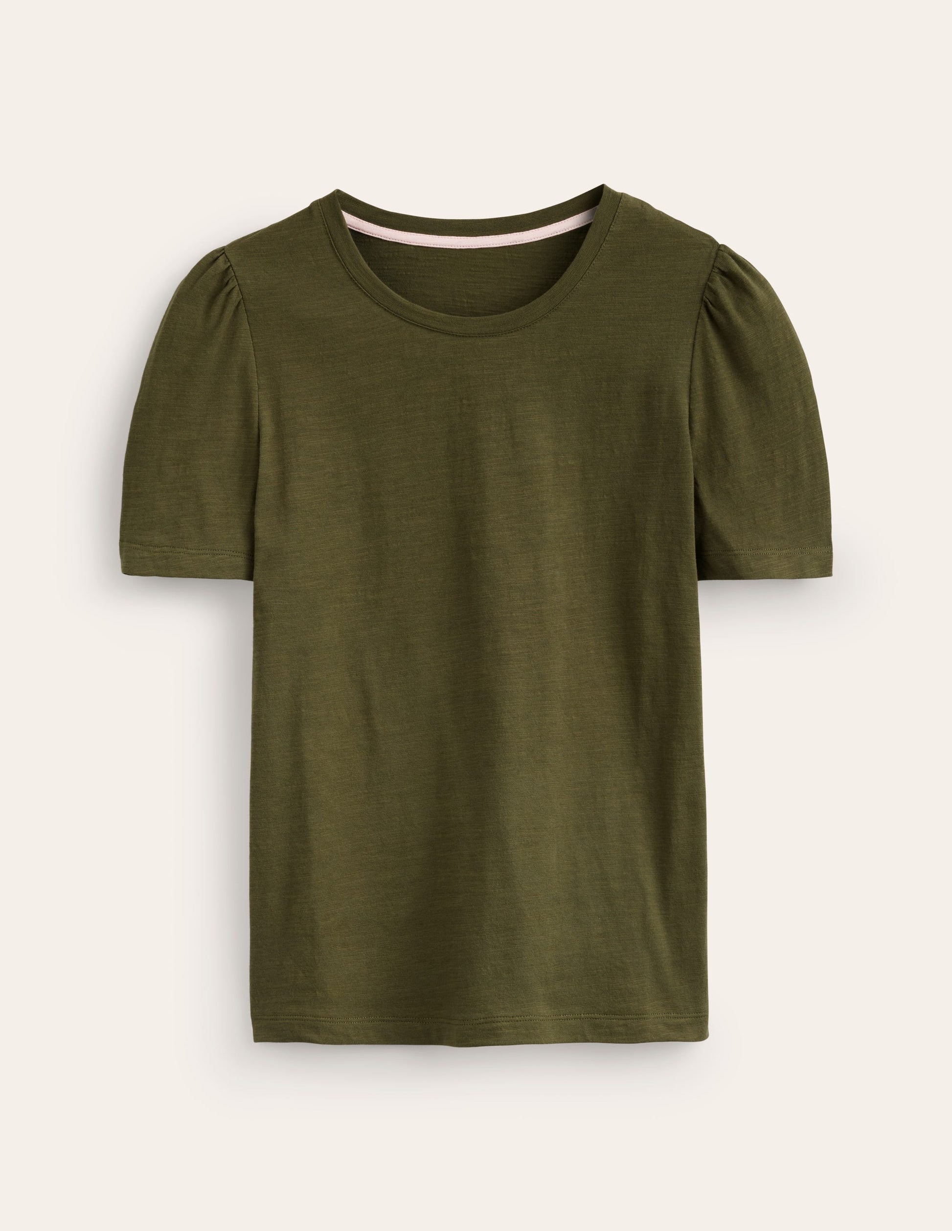 T-shirt en coton à manches bouffantes-Mousse hivernale-5