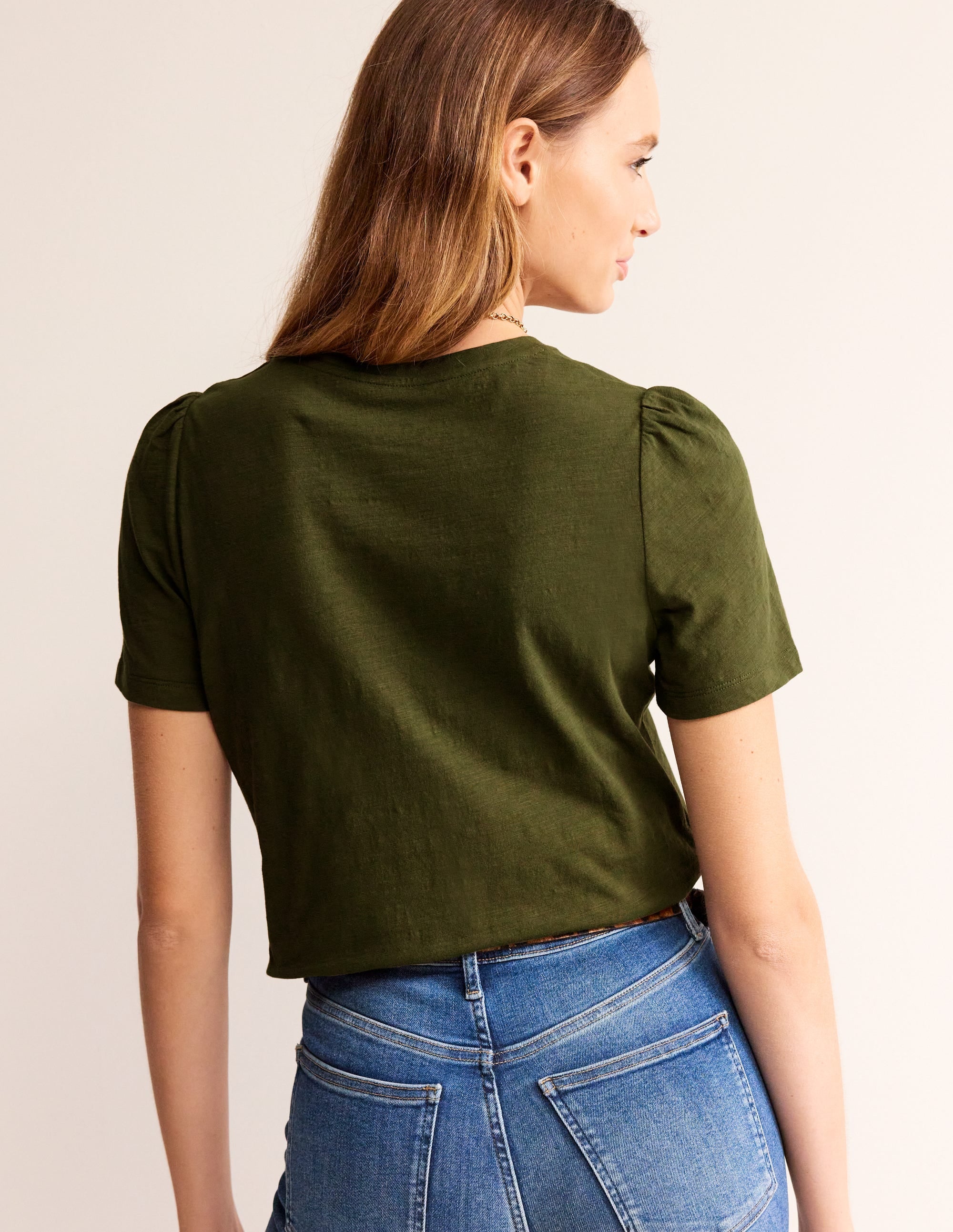 T-shirt en coton à manches bouffantes-Mousse hivernale - Image 3