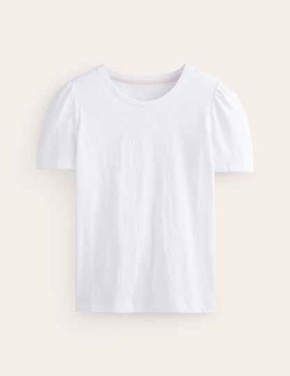 T-shirt en coton à manches bouffantes-Blanc