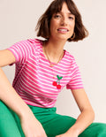 Häkel-T-Shirt-Rosa, Naturweiß Kirschen