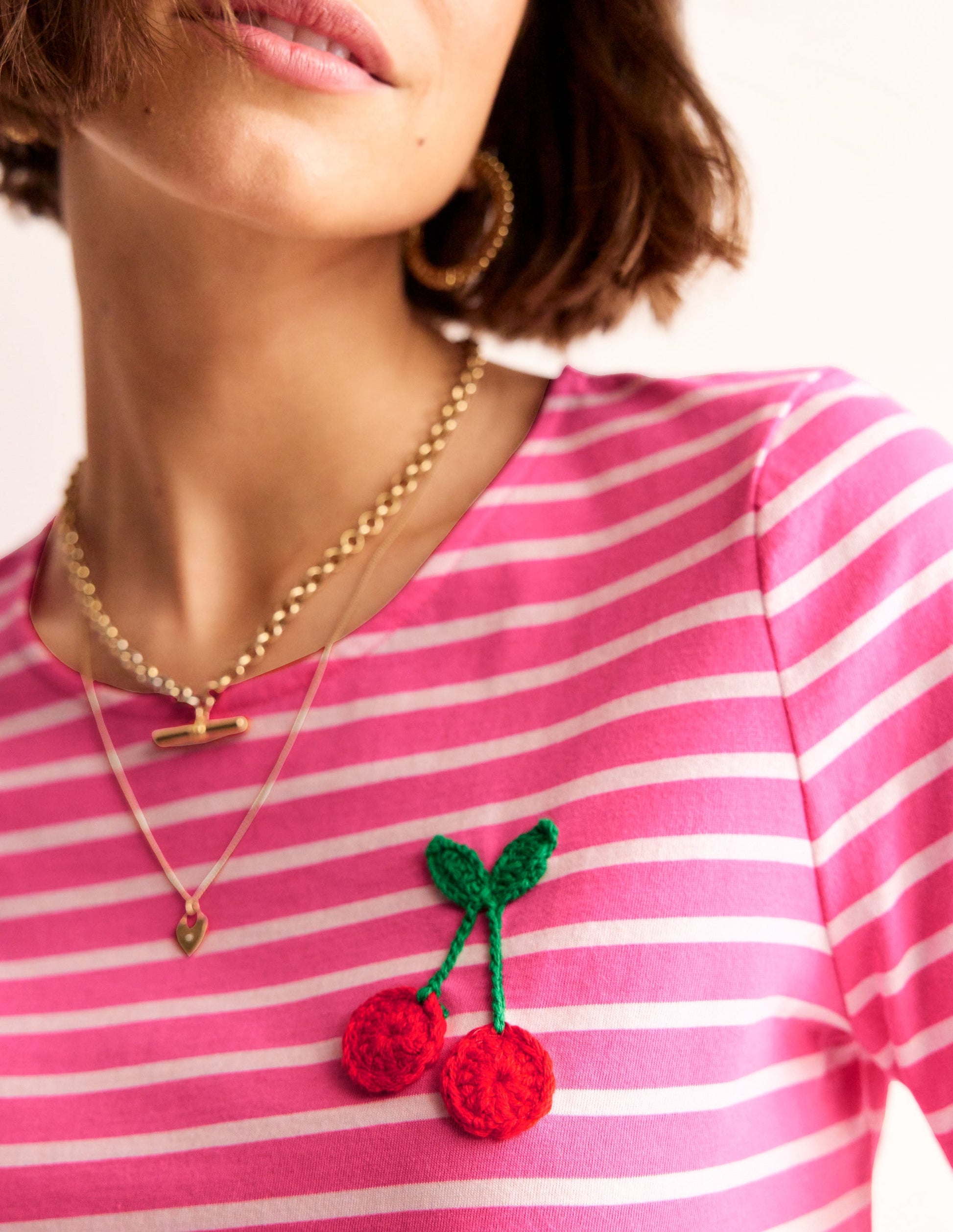 Häkel-T-Shirt-Rosa, Naturweiß Kirschen-2