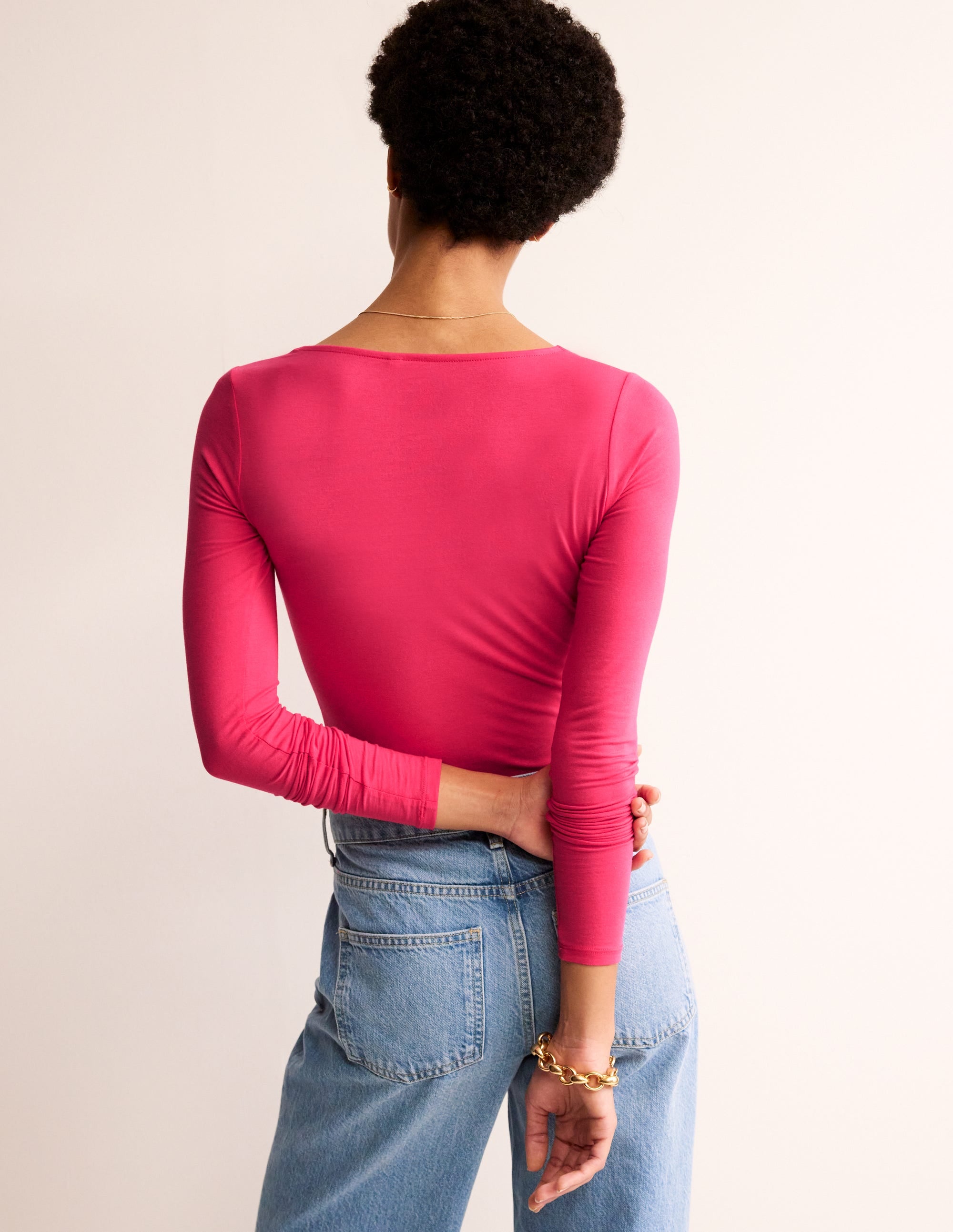 Doppellagiges, langärmliges Oberteil mit tiefem Rundhalsausschnitt-Rosa neu gedacht - Image 3