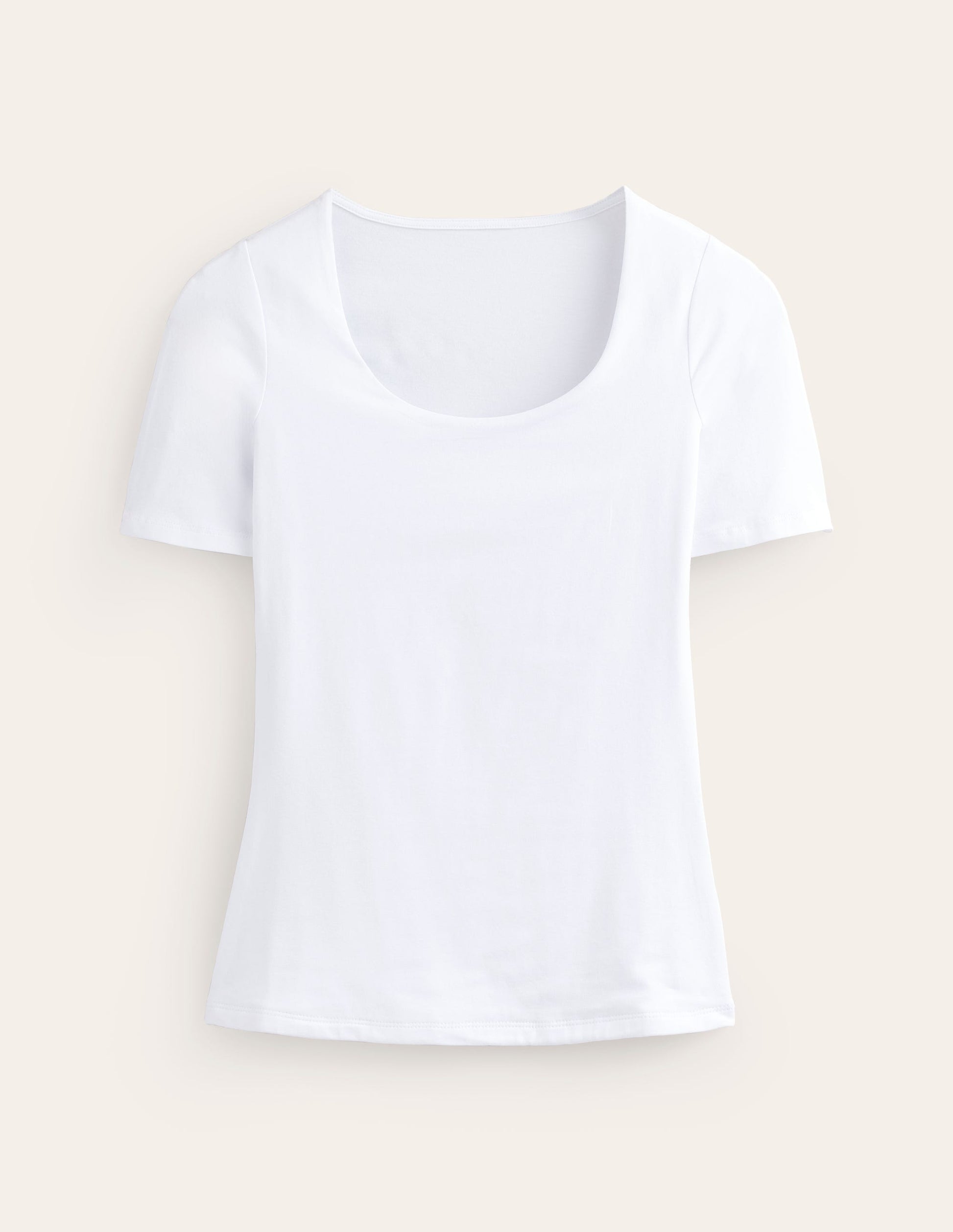 Doppellagiges T-Shirt mit tiefem Rundhalsausschnitt-Weiß-5