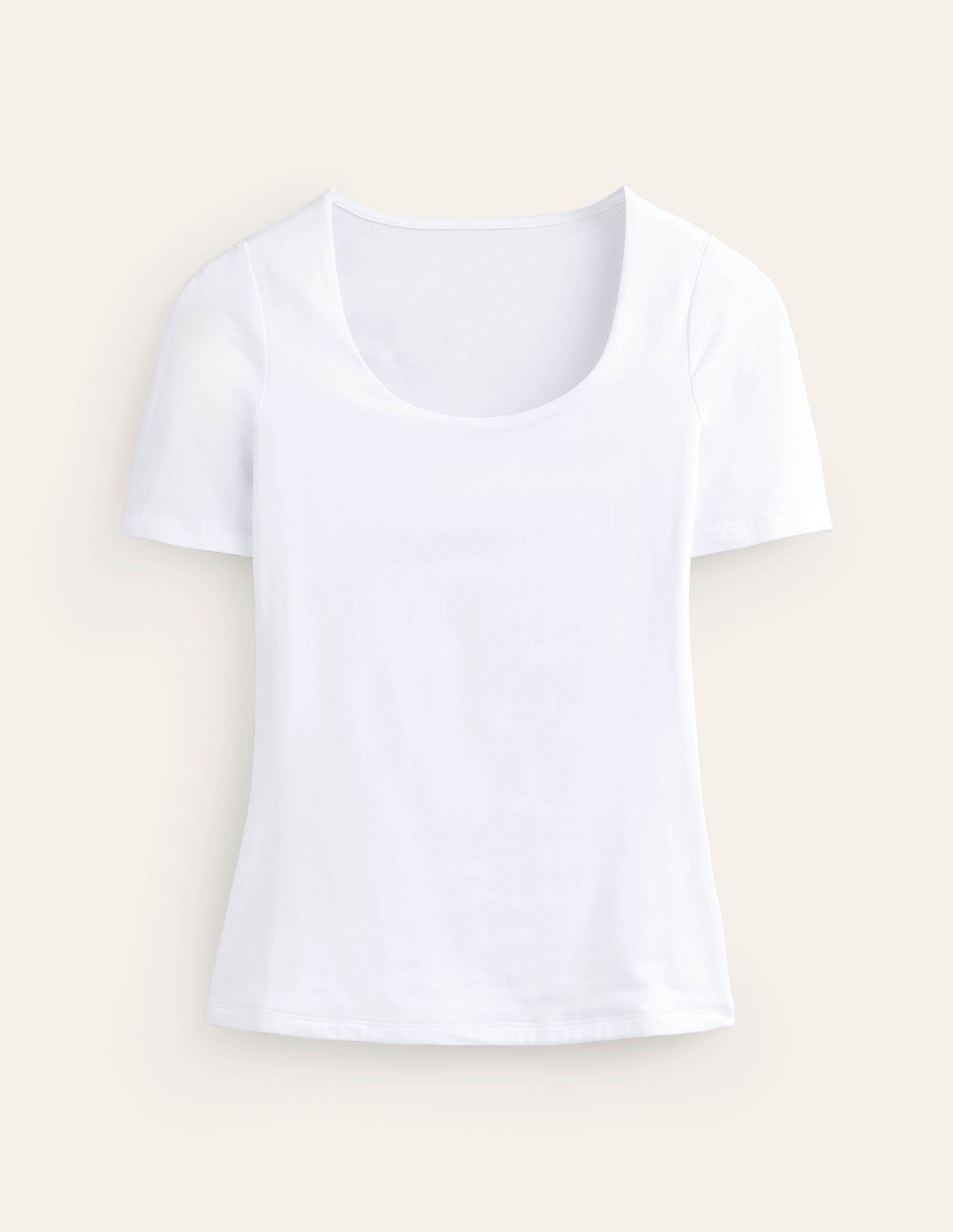 Doppellagiges T-Shirt mit tiefem Rundhalsausschnitt-Weiß - Image 5