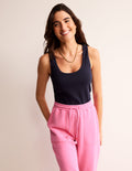 Doppellagiges Top mit tiefem U-Ausschnitt-Aqua Marine Marl