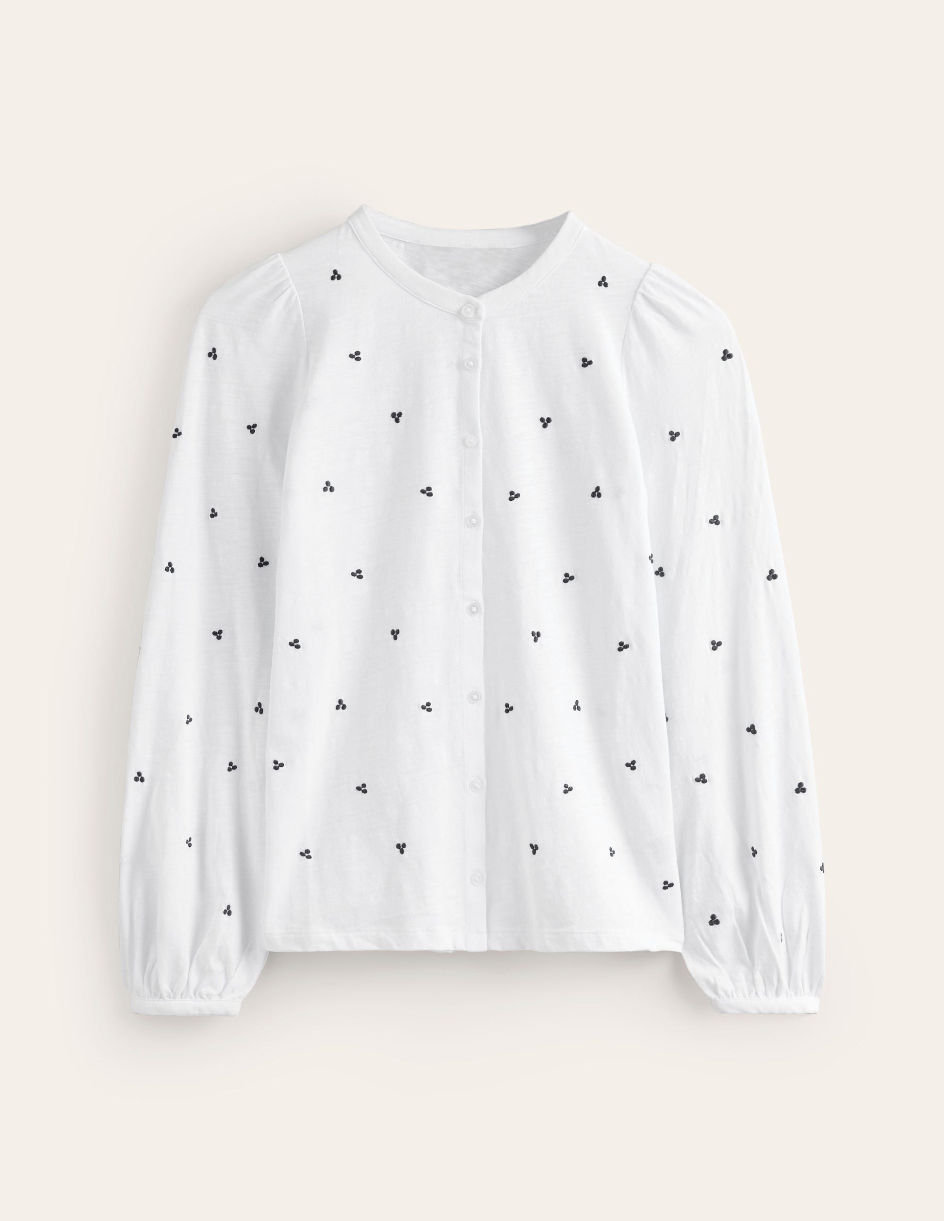 Chemise Marina brodée-Blanc, pois bleu marine-5