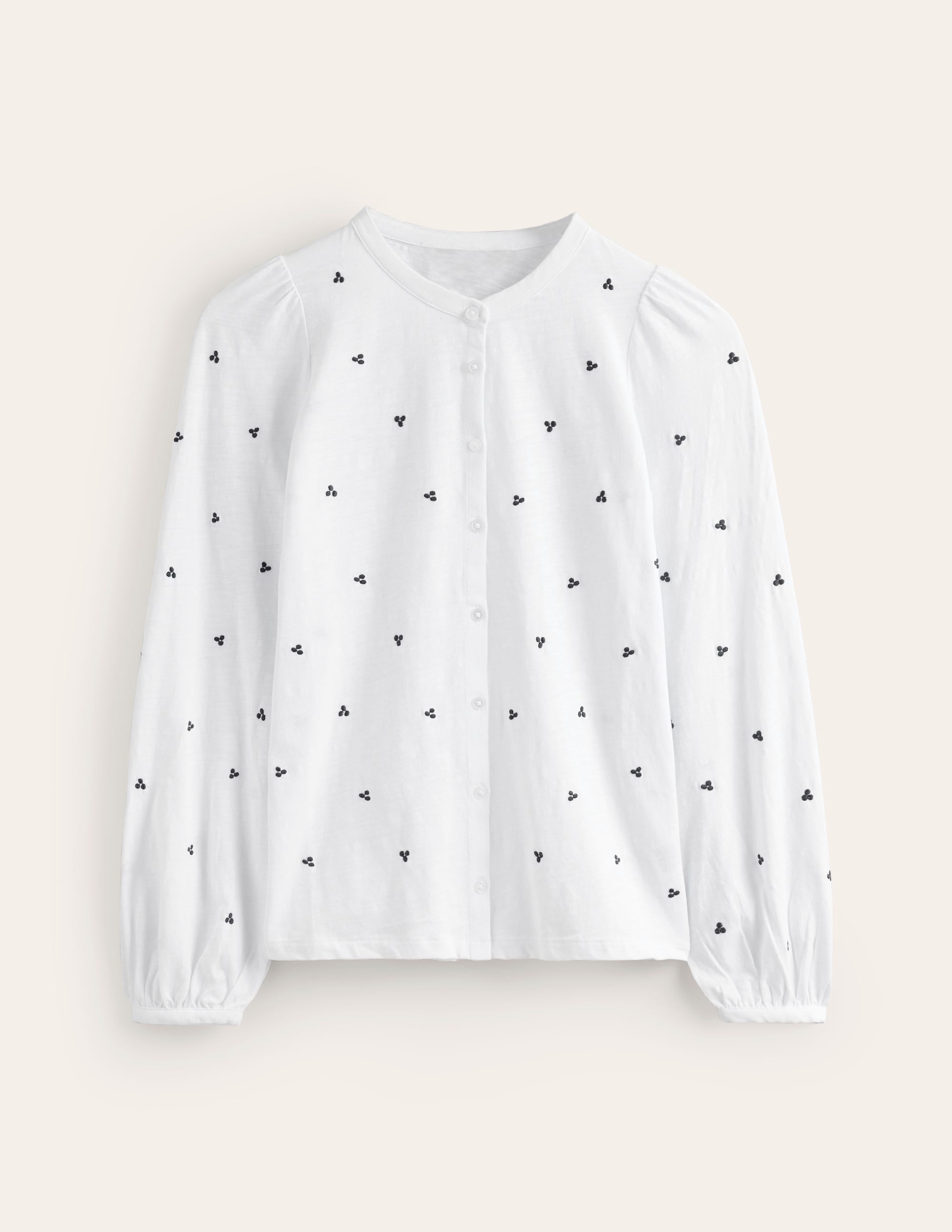 Chemise Marina brodée-Blanc, pois bleu marine - Image 5