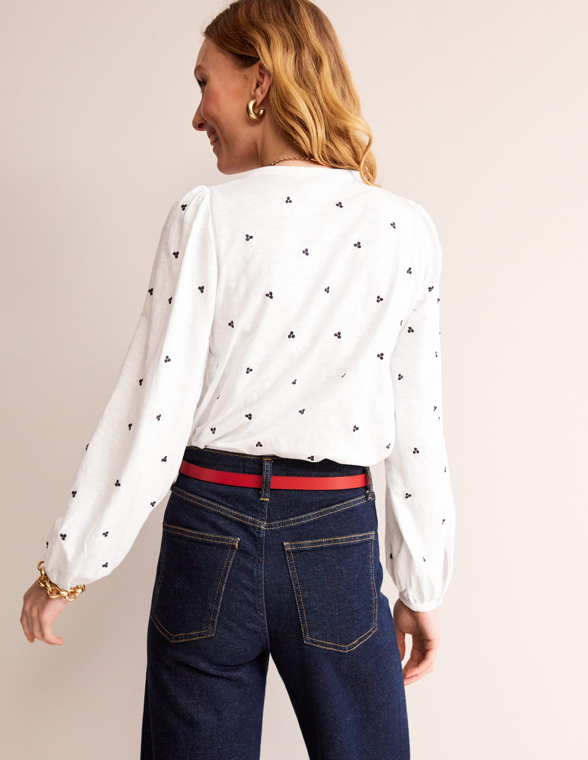 Chemise Marina brodée-Blanc, pois bleu marine - Image 3