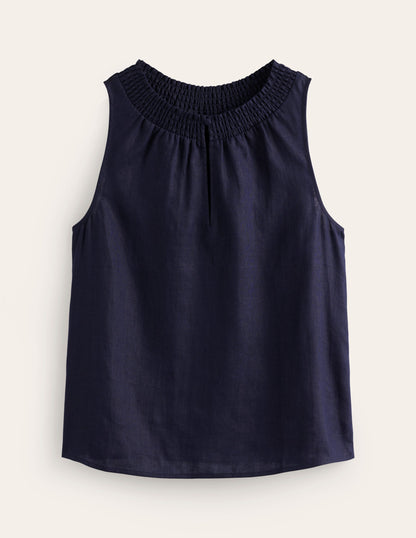 Top sans manches Georgia en lin-Bleu Marine, Petits Pois-5