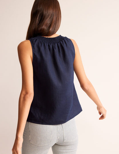 Top sans manches Georgia en lin-Bleu Marine, Petits Pois-3