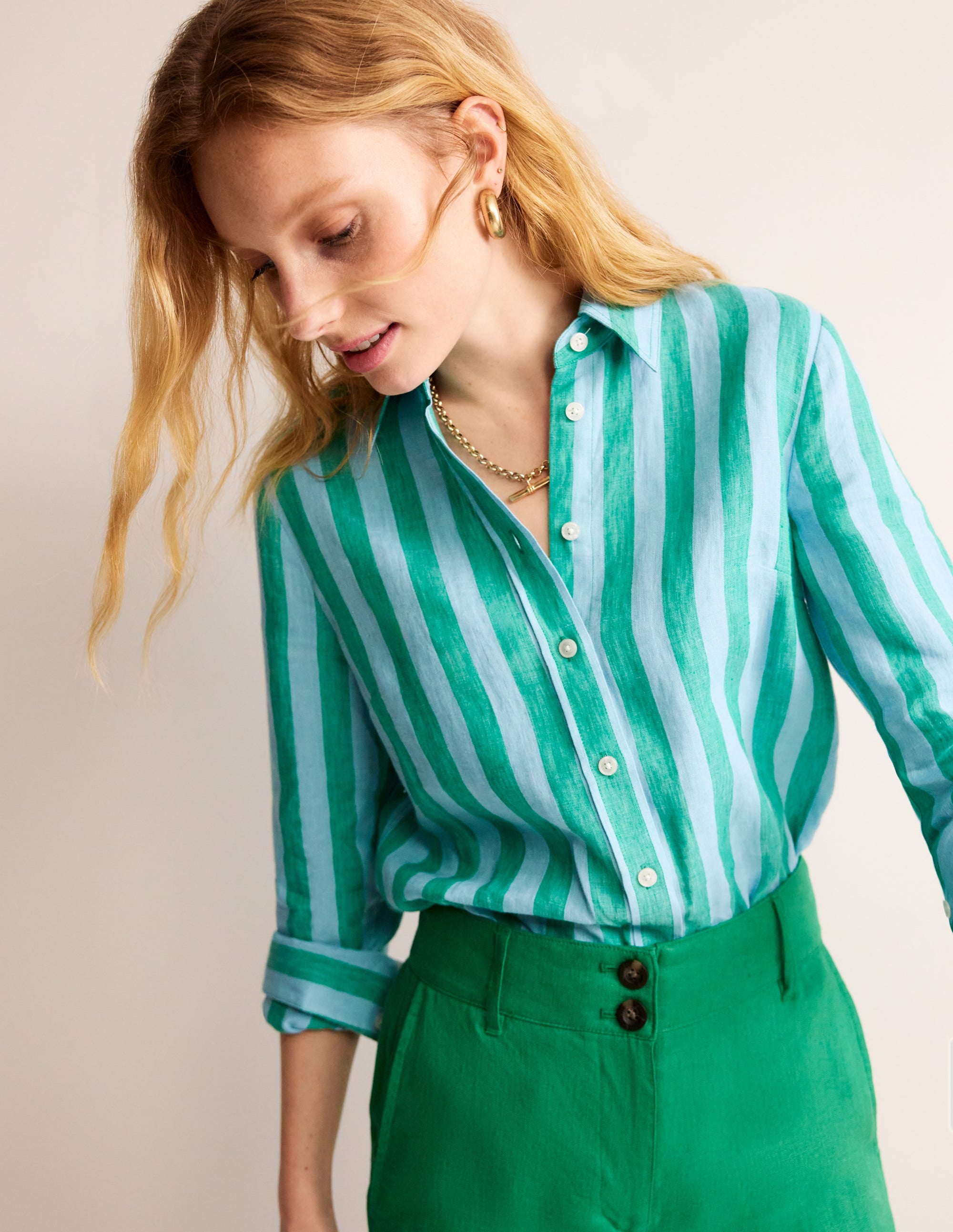 Chemise Sienna en lin-Vert, rayé bleu - Image 2