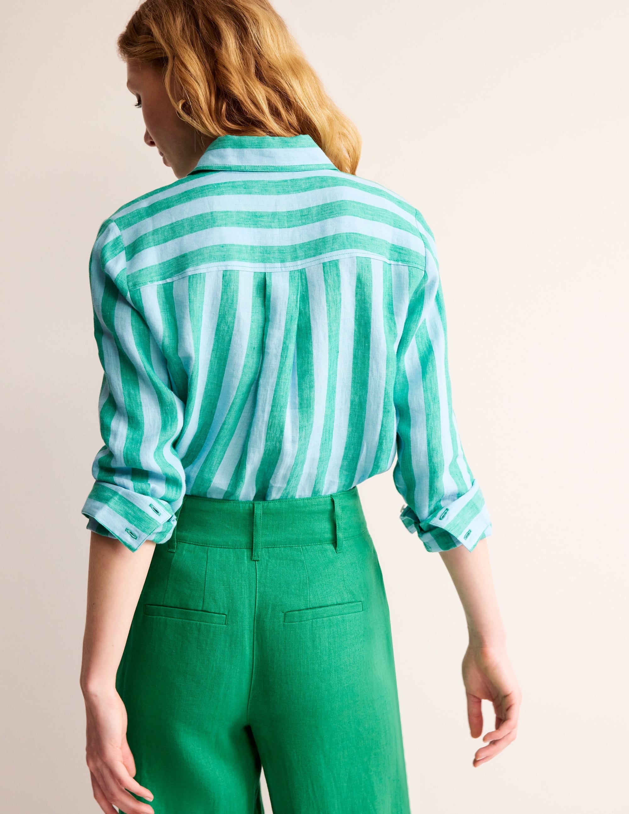 Chemise Sienna en lin-Vert, rayé bleu - Image 3