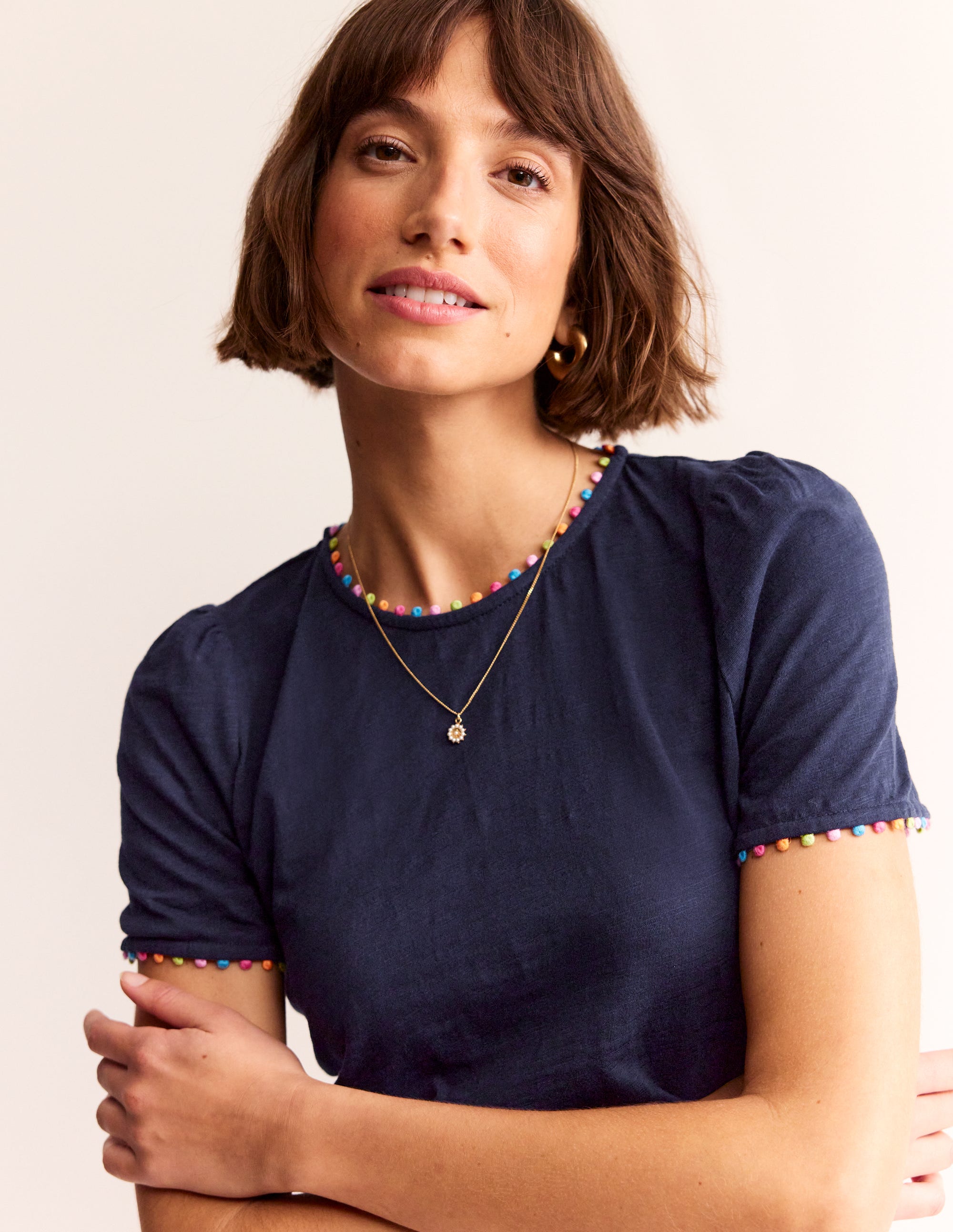 T-shirt Ali en jersey-Bleu Marine, Petits Pois - Image 1