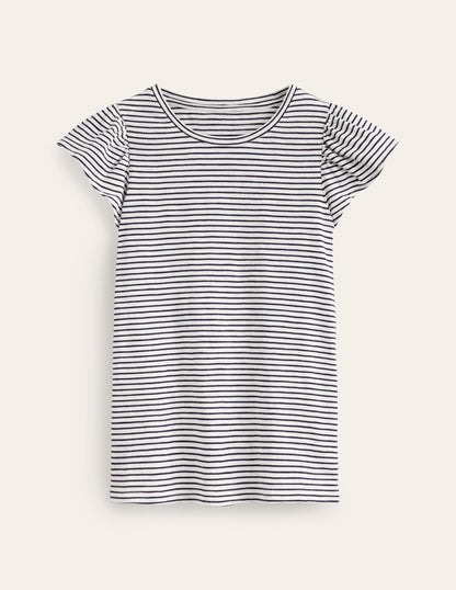 Cotton Flutter Top-Ivory, Navy-6
