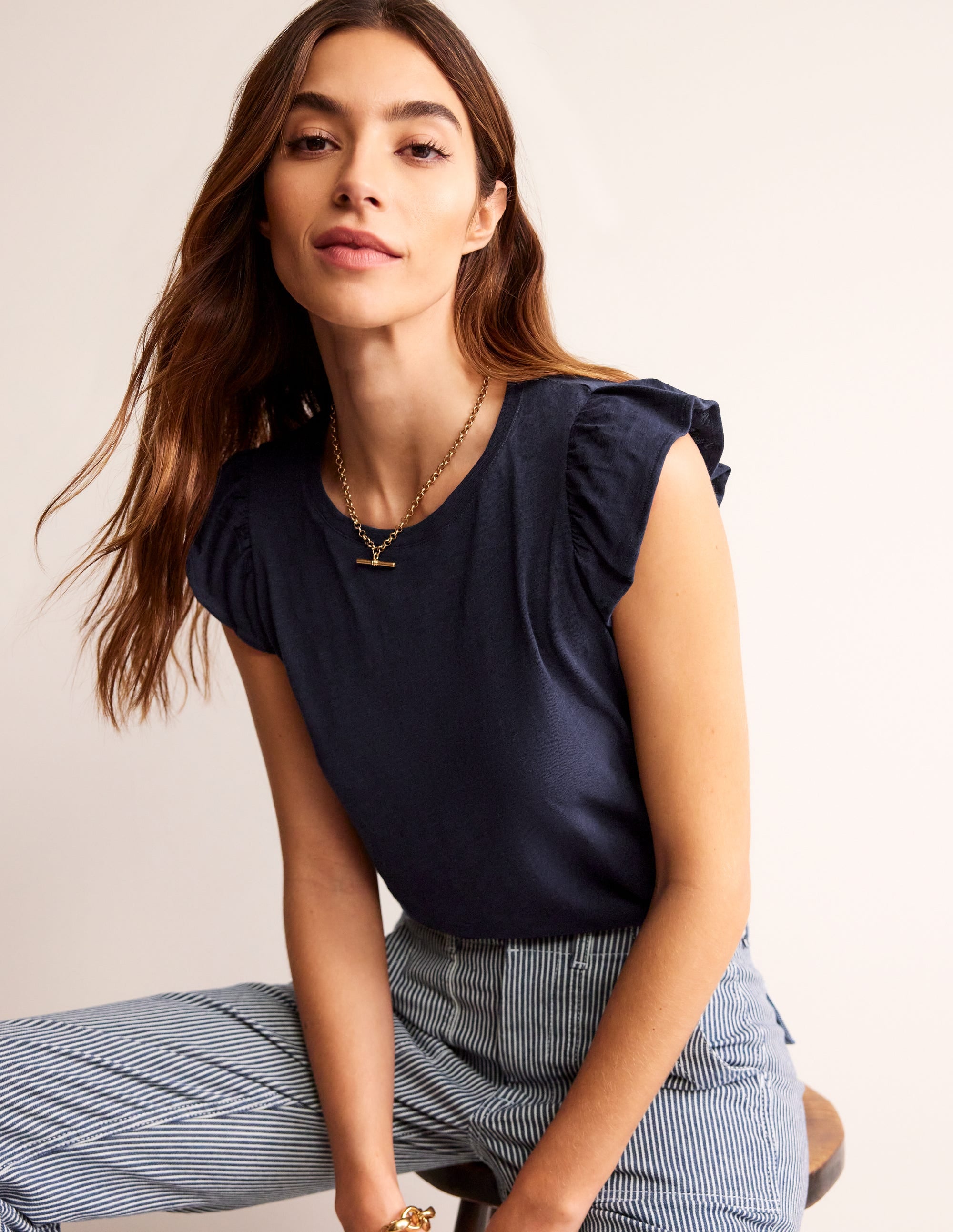 Top vaporeux en coton-Bleu Marine, Petits Pois - Image 2