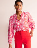 Blouse à manches blousantes-Flamme écarlate, motif Floral Mosaic