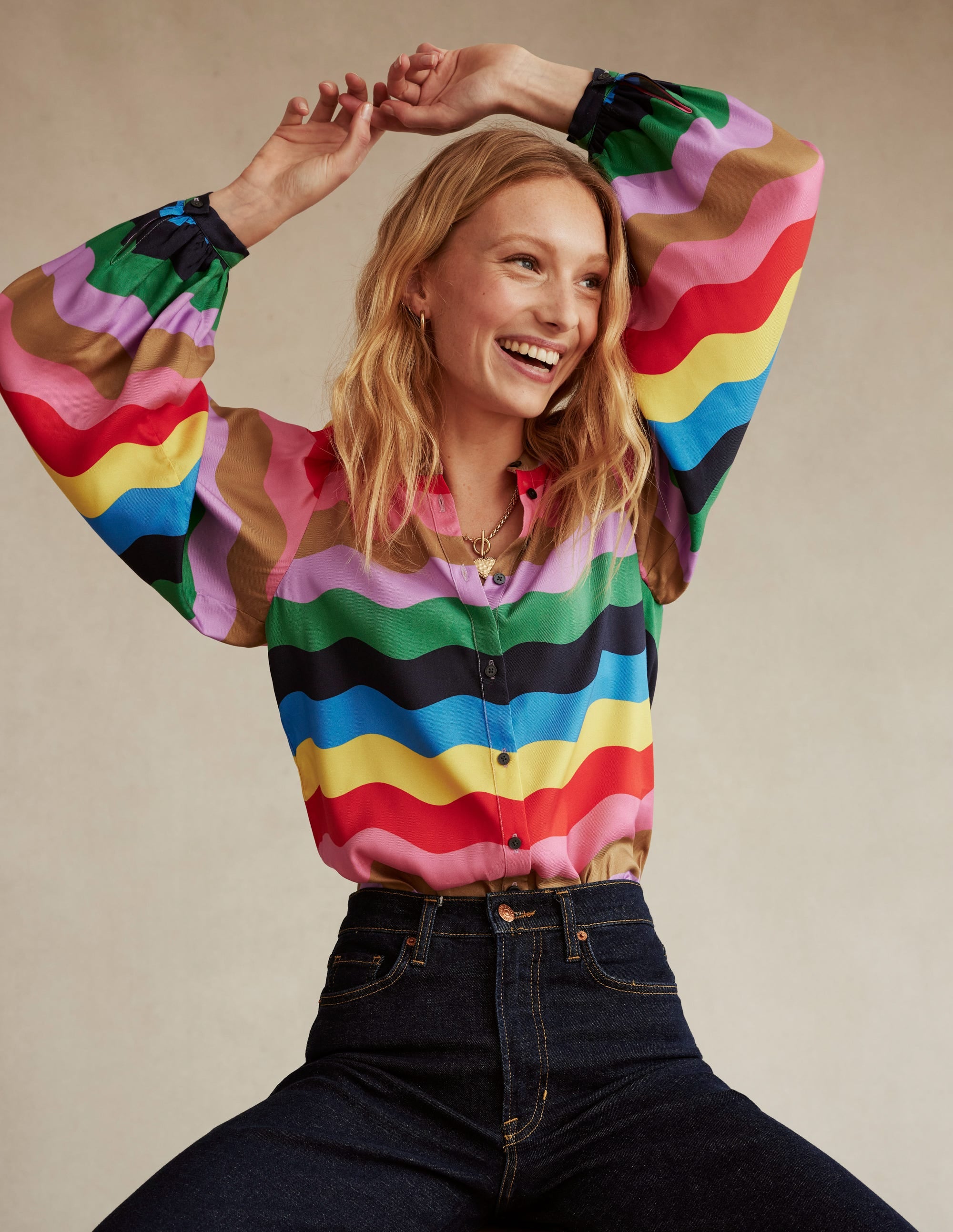 Blouse à manches blousantes-Multi, vague arc-en-ciel - Image 5