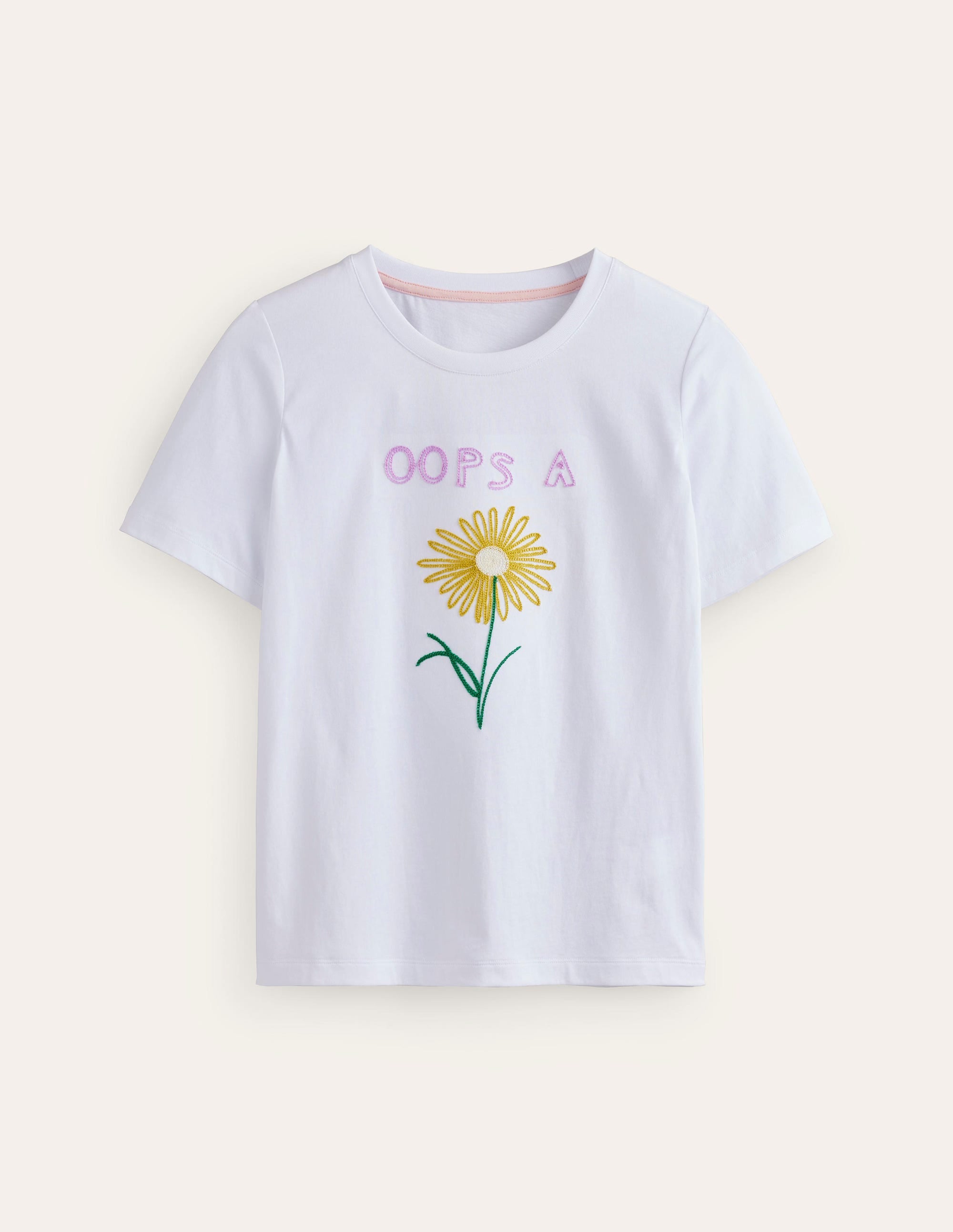 T-shirt Rosa brodé-Blanc, motif Oops A Daisy - Image 5