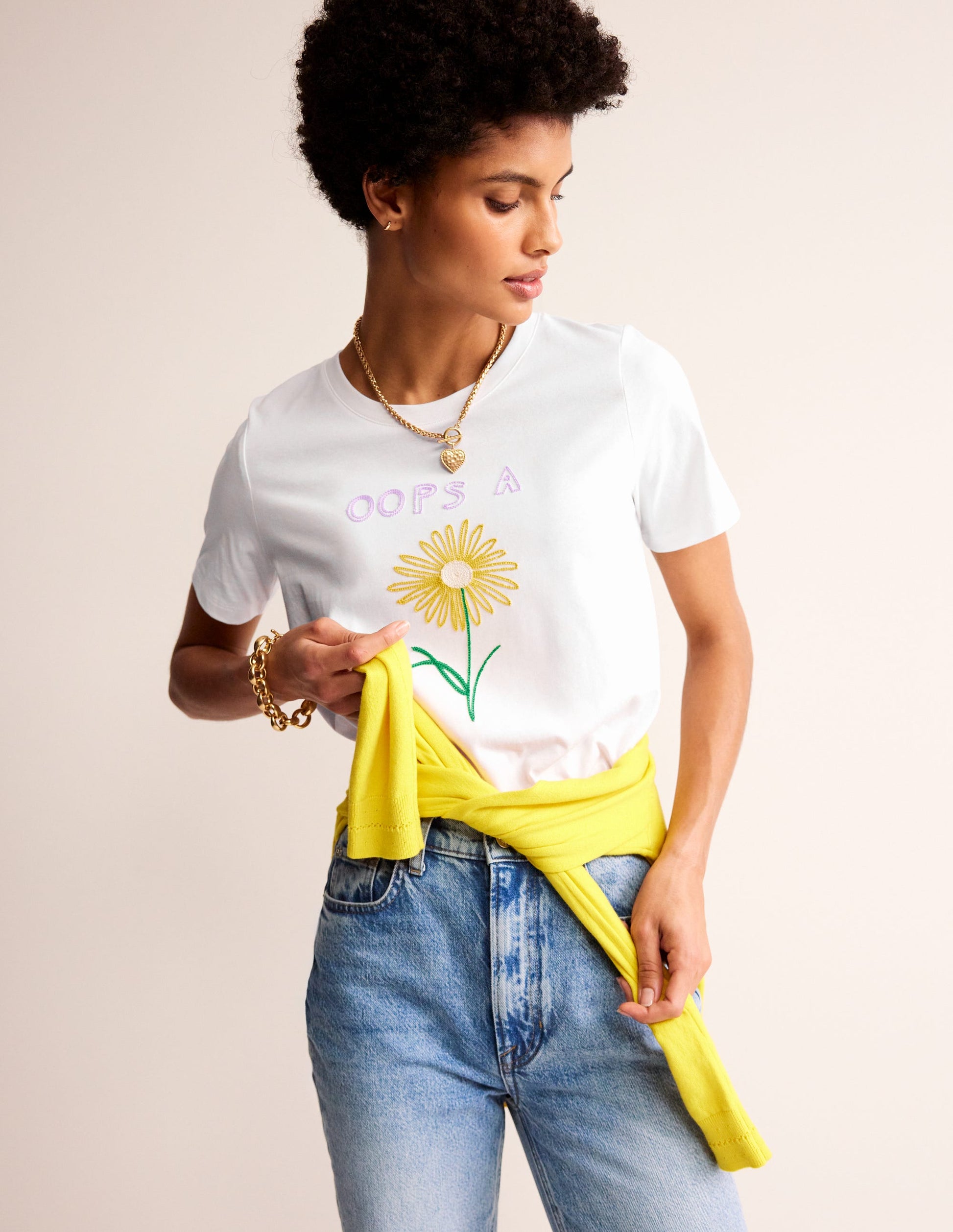 T-shirt Rosa brodé-Blanc, motif Oops A Daisy-1