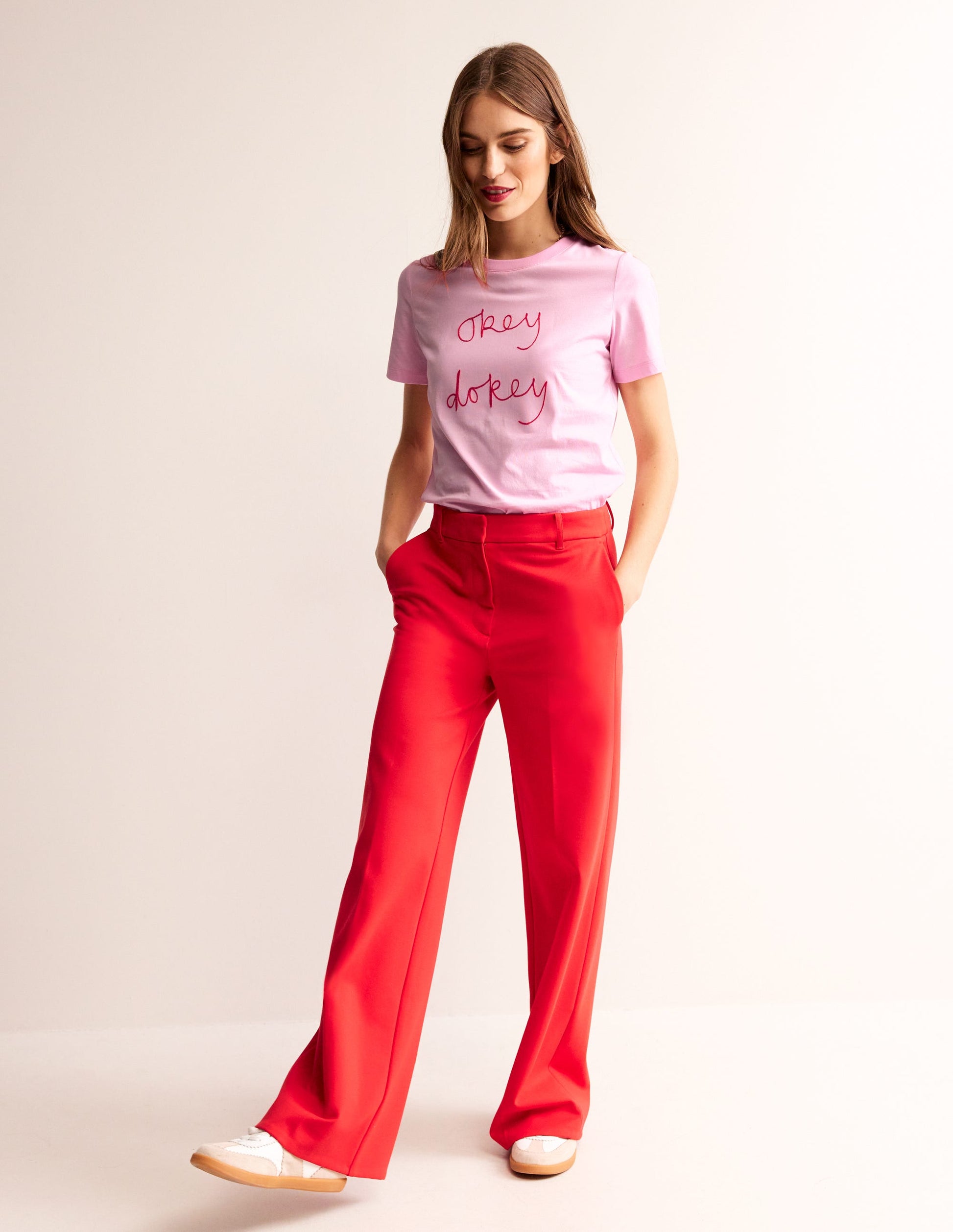Rosa Besticktes T-Shirt-Süßer Flieder, Okey Dokey-4