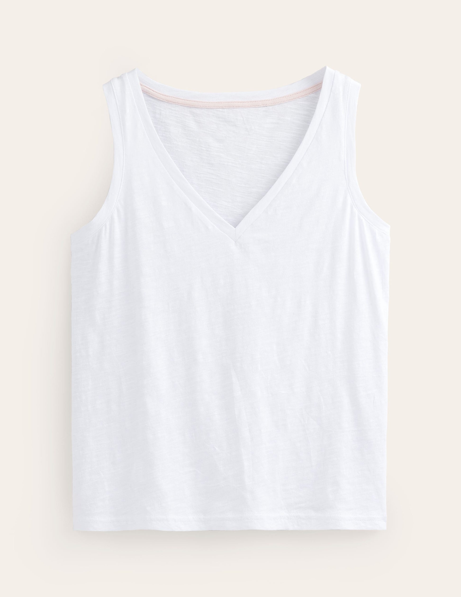 Regular V-Neck Slub Vest-White-5