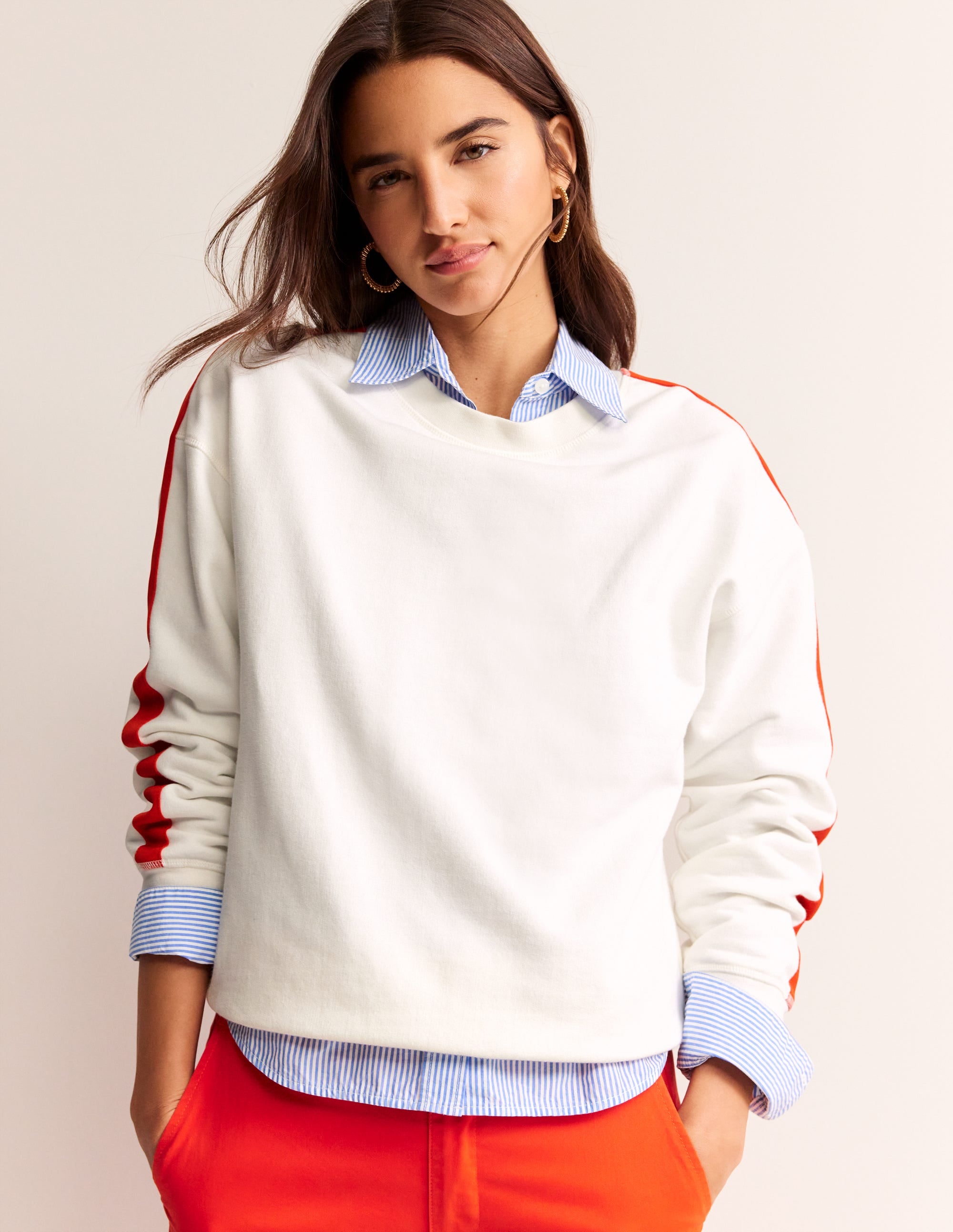 Emi Relaxed Sweatshirt-Ivory Red Stripe - Image 1