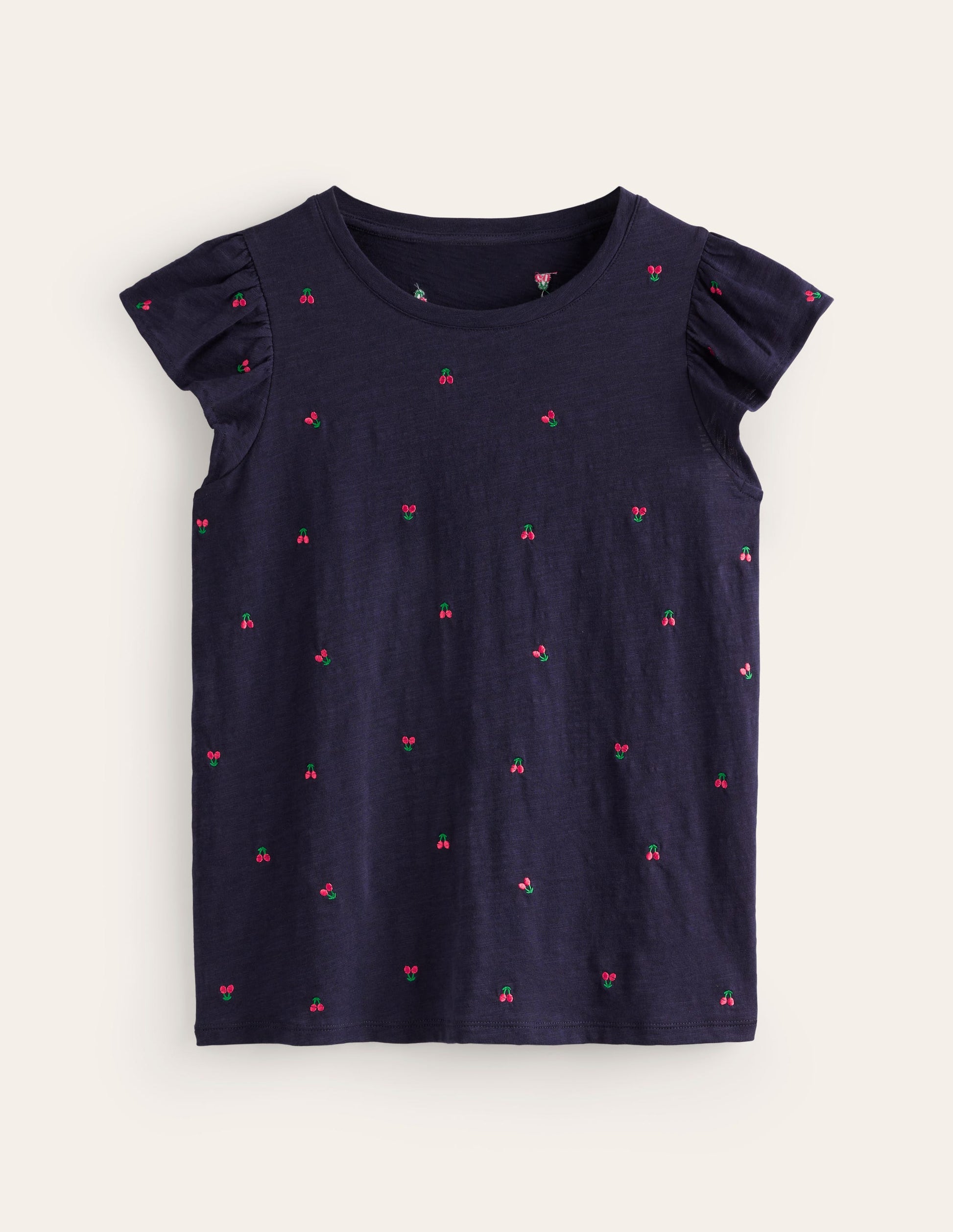 Top Dora à manches volantées-Bleu marine, cerises-5