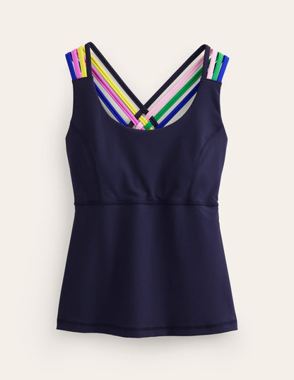 Active-Tanktop mit überkreuzten Trägern am Rücken-Marineblau, Bunt-5
