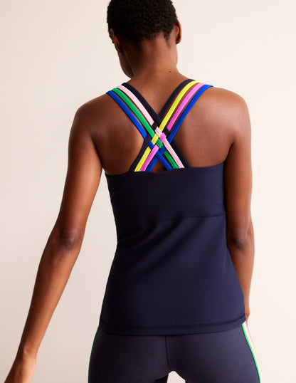 Active-Tanktop mit überkreuzten Trägern am Rücken-Marineblau, Bunt-3
