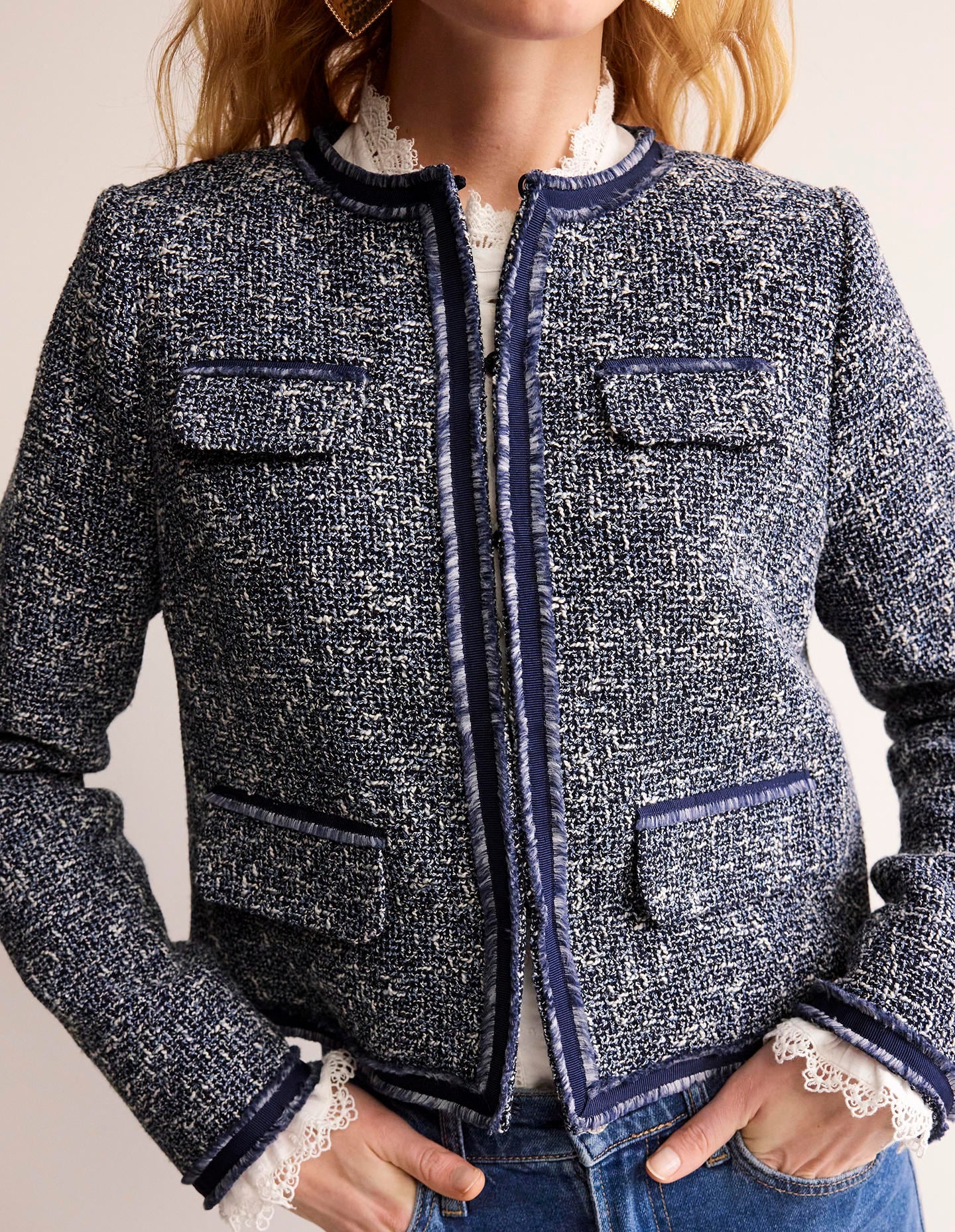 Veste courte Interest texturée-Bleu marine - Image 2