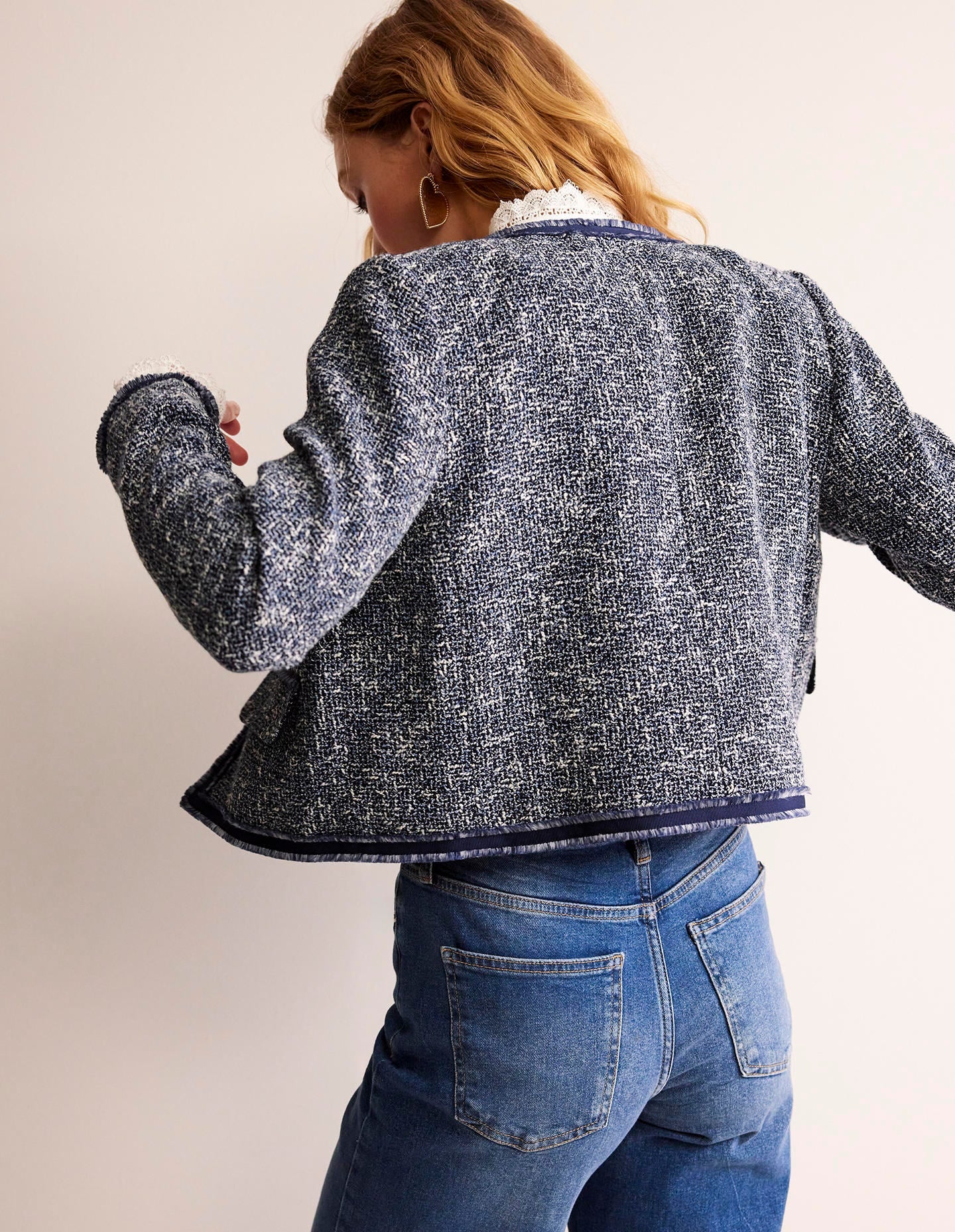 Veste courte Interest texturée-Bleu marine - Image 3