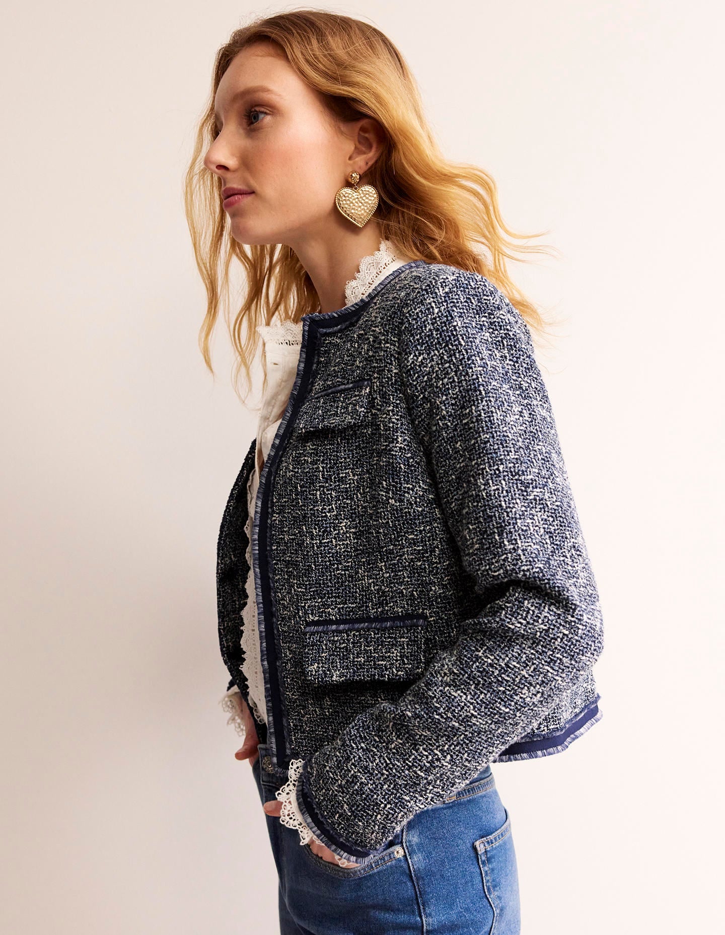Textured Interest Crop Jacket-Navy-4
