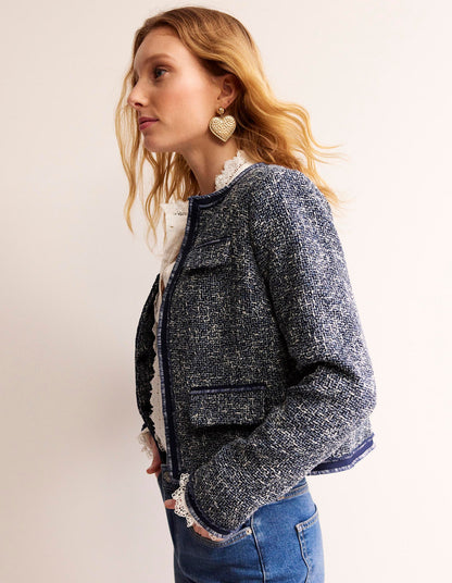 Textured Interest Crop Jacket-Navy-4