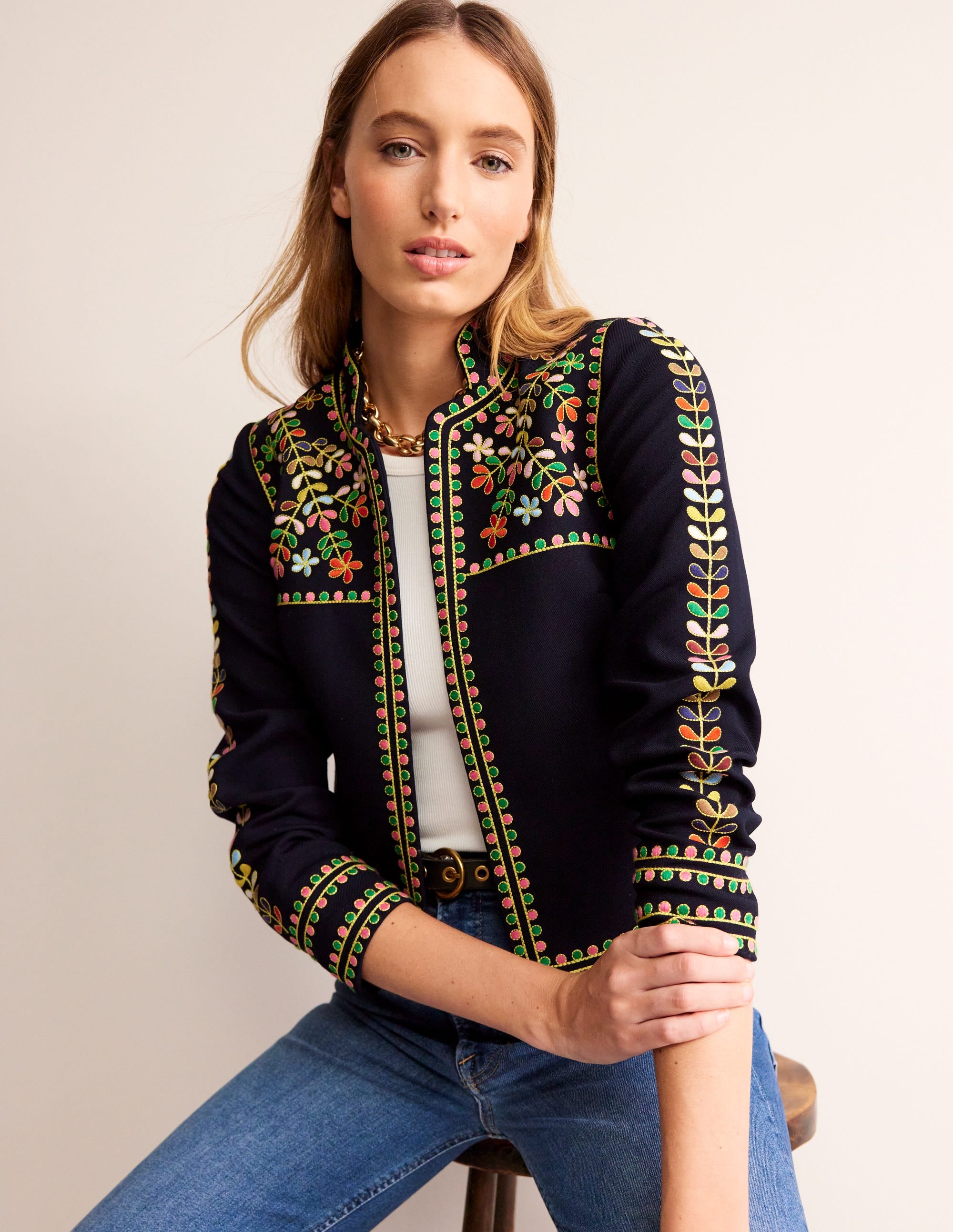 Embroidered Icon Jacket-Navy - Image 1