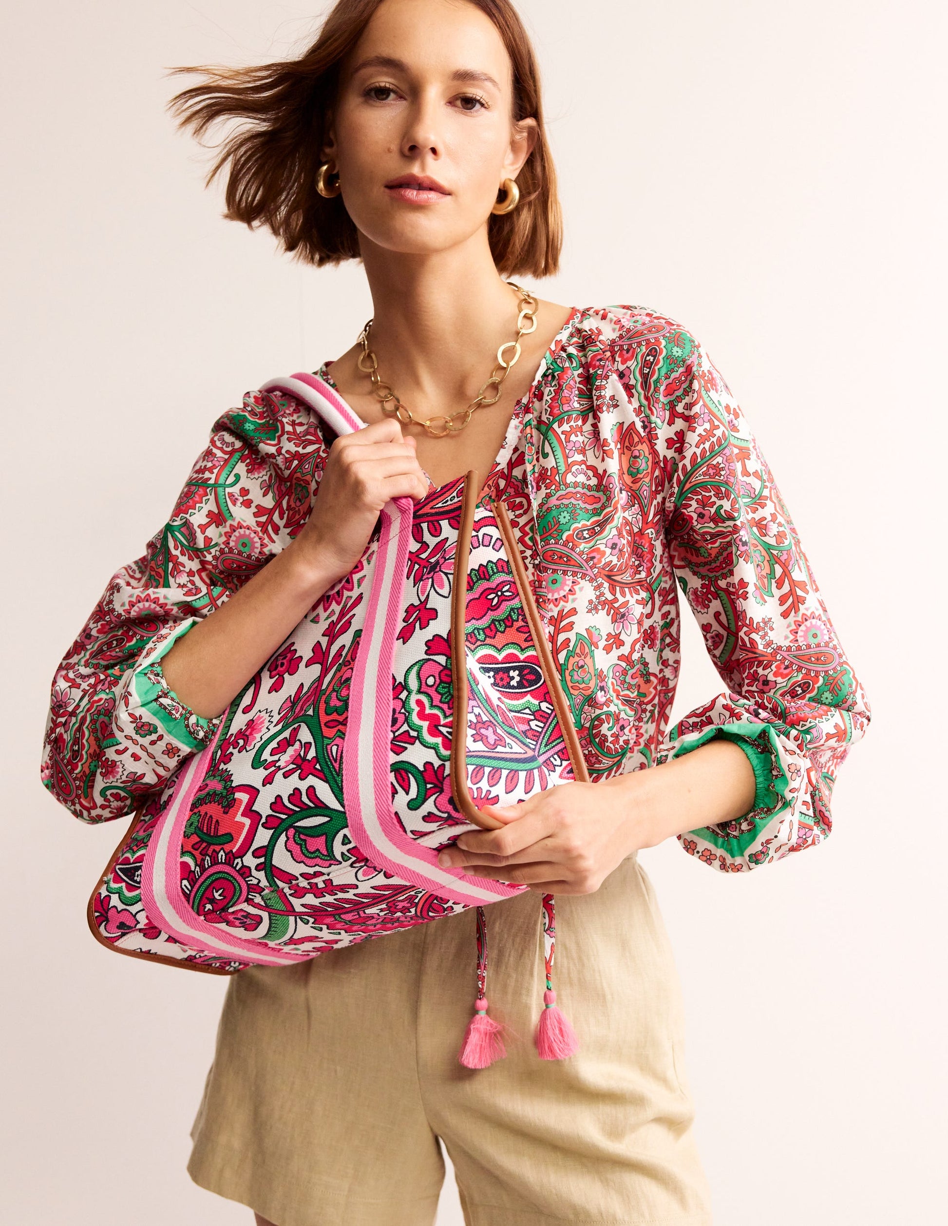 Tilda Canvas-Tragetasche-Naturweiß, Phantasievolles Paisley-1