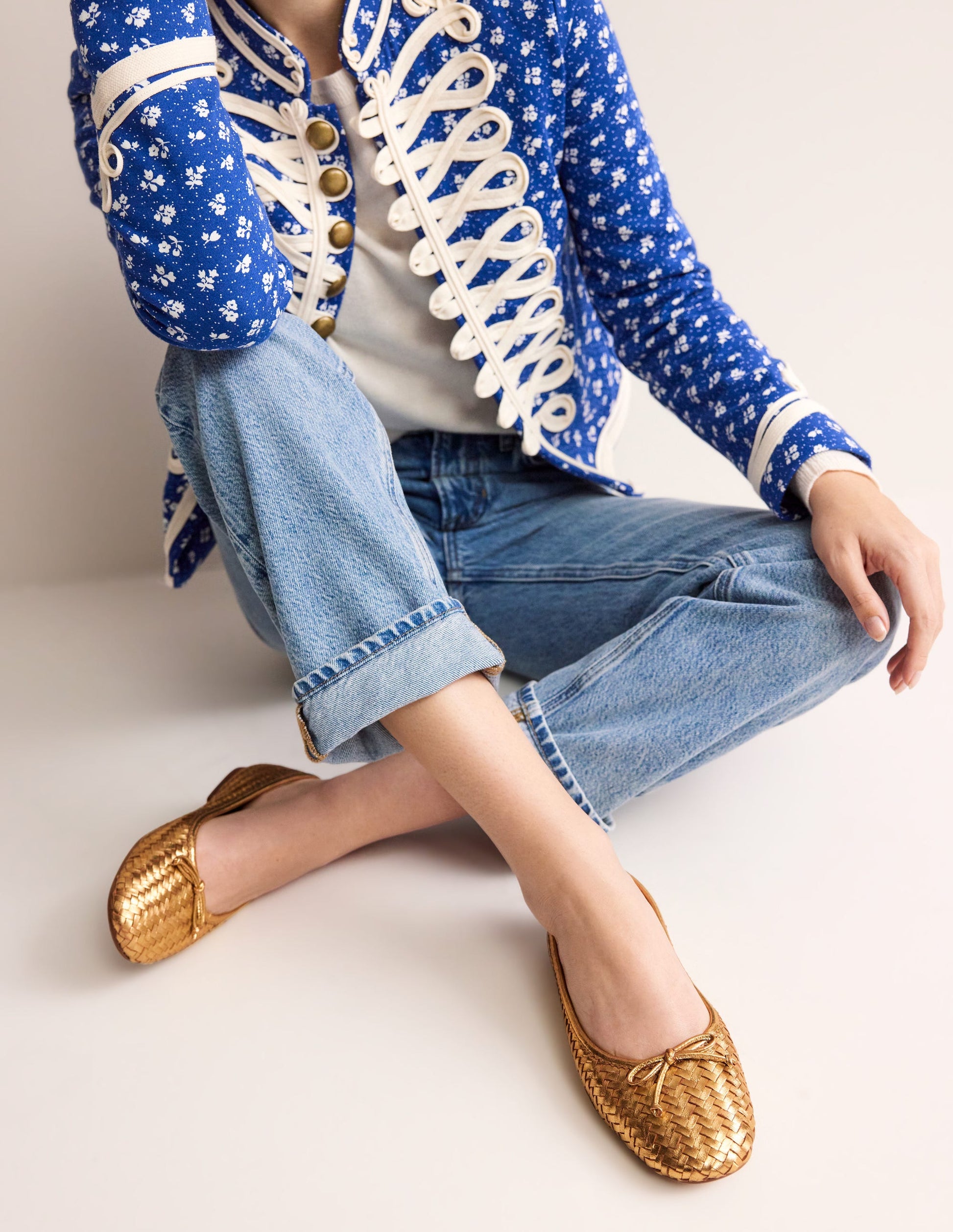 Kitty Flexi Sole Ballet Pumps-Woven Gold-1