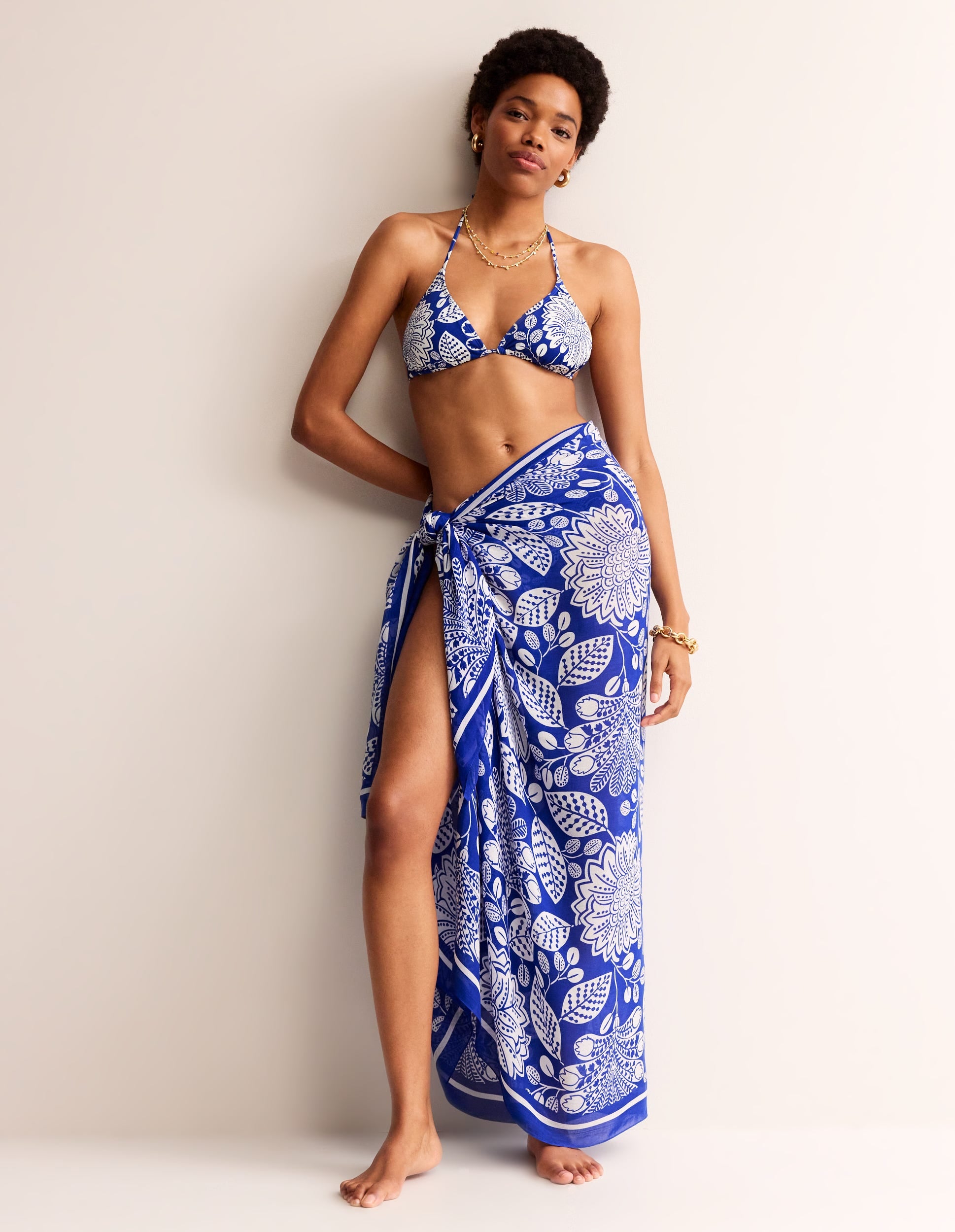 Foulard imprimé façon paréo-Bleu vif, motif Gardenia Swirl - Image 2