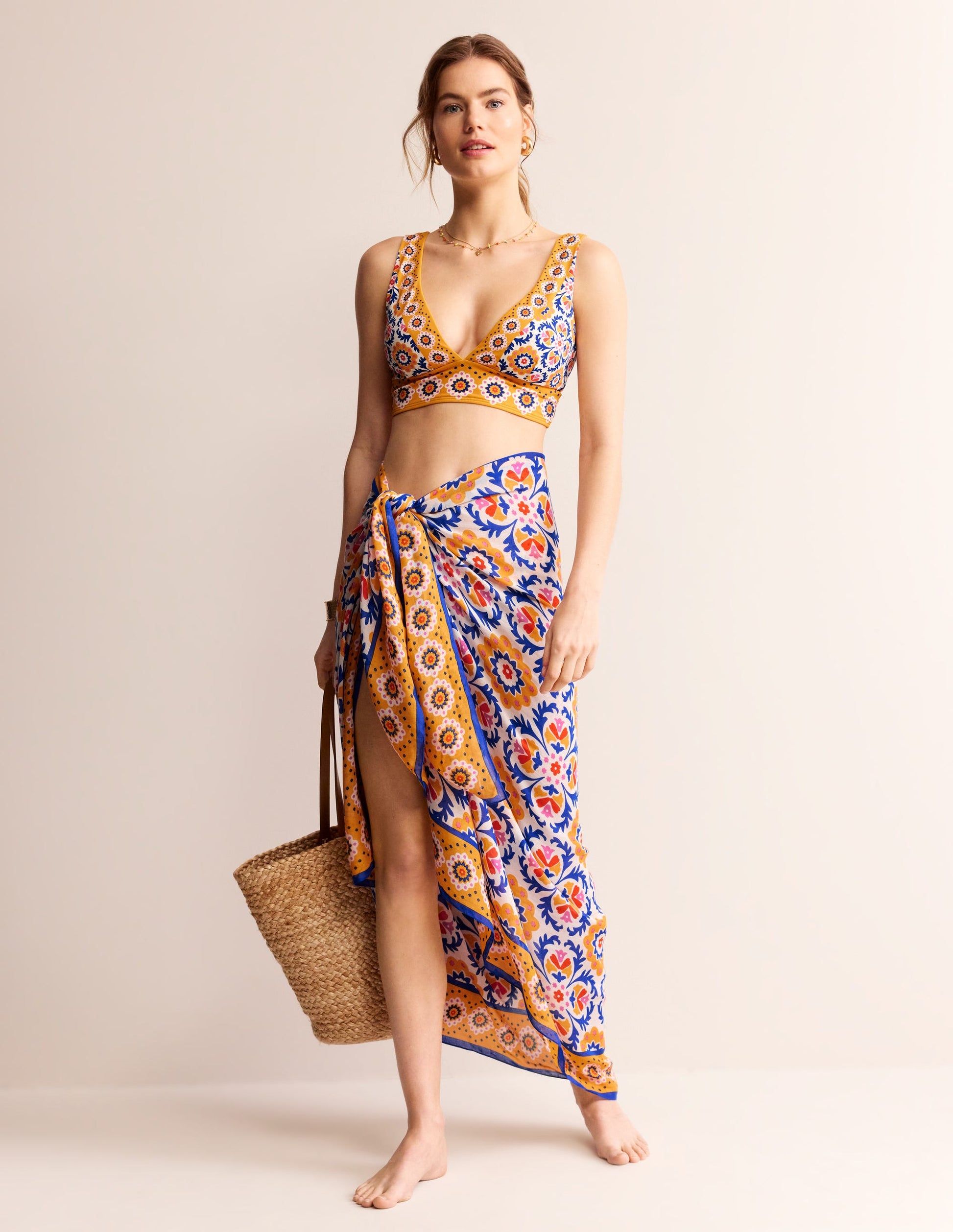 Sarong-Schal mit Muster-Künstlerisches Gold, Mosaik Blüte-1