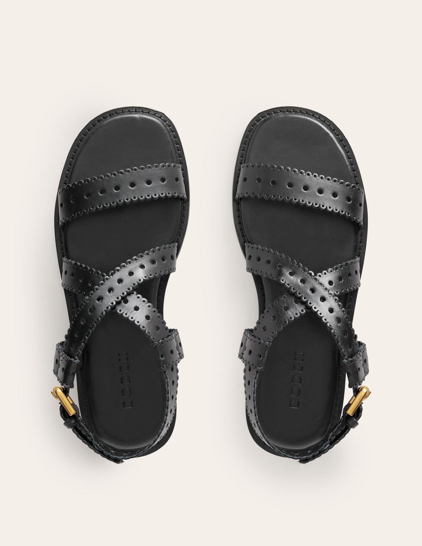 Flache Sandalen mit überkreuztem Riemen-Schwarz