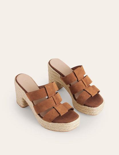 Espadrille-Sandalen mit Absatz-Hellbraun