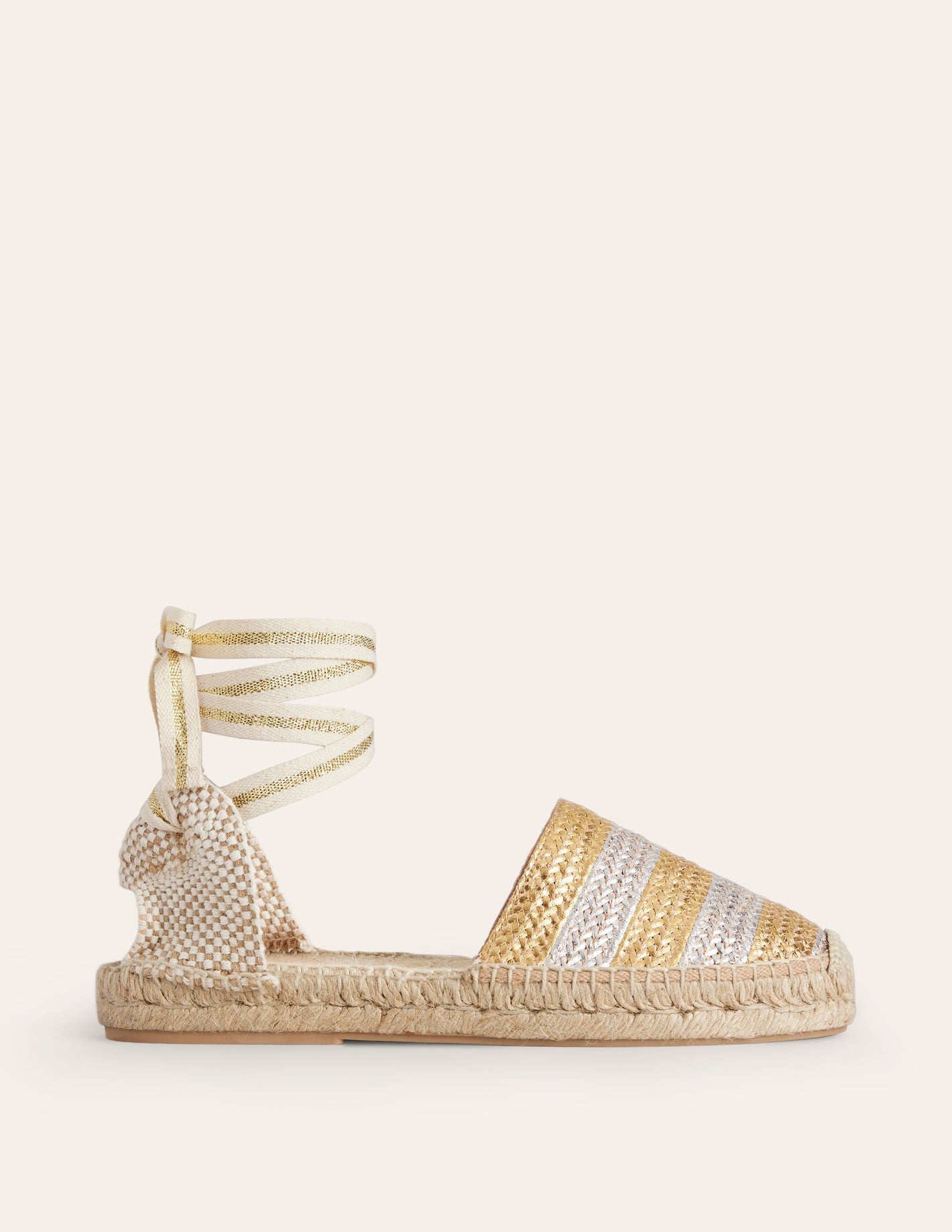 Flache Espadrilles mit Schnürung am Knöchel-Gold/Silber