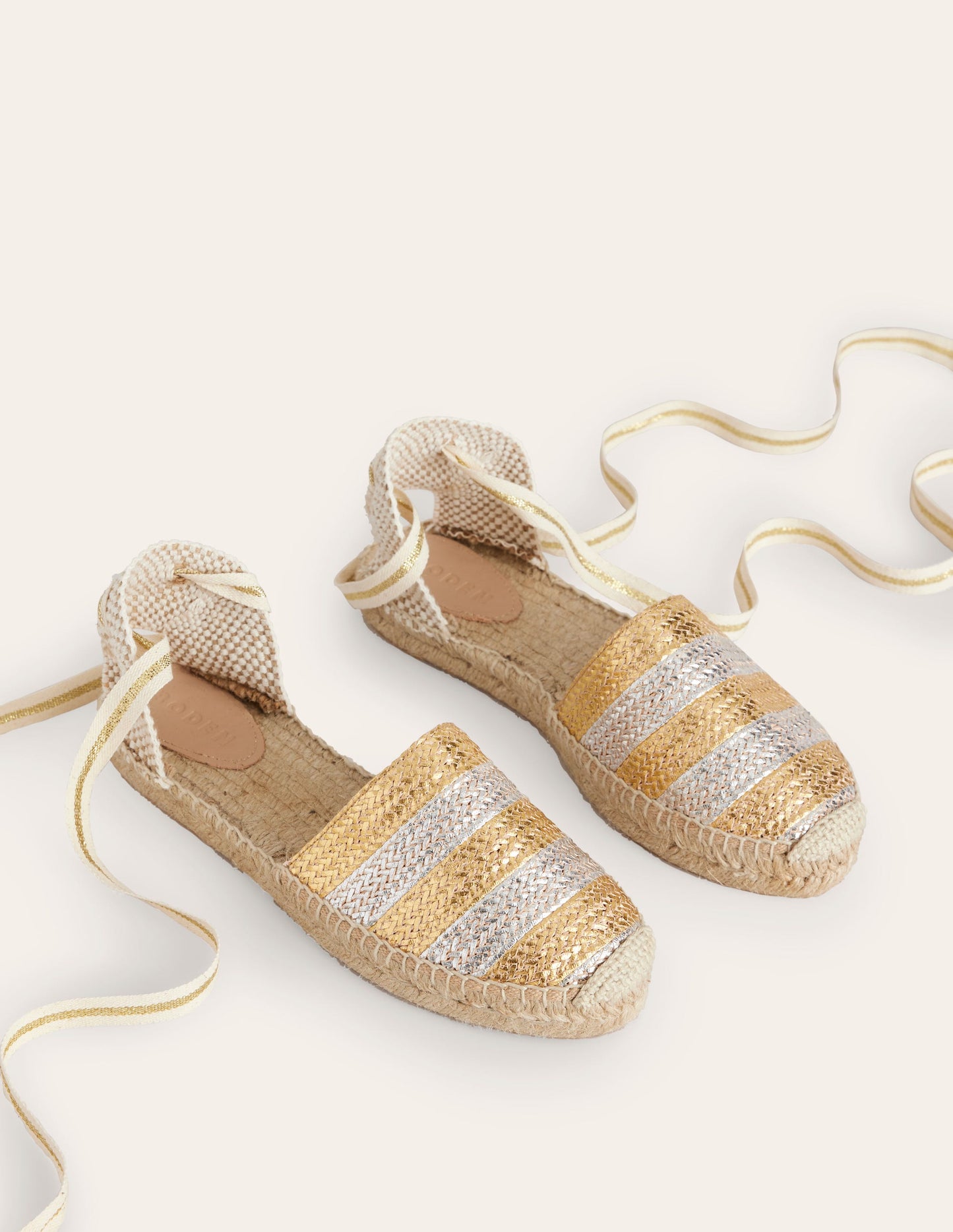 Espadrilles plates nouées à la cheville-Doré/argenté