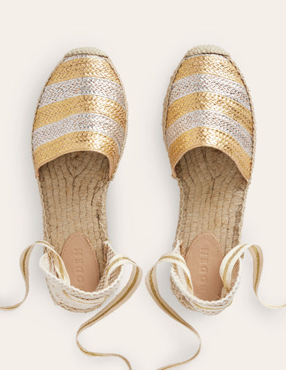 Espadrilles plates nouées à la cheville-Doré/argenté