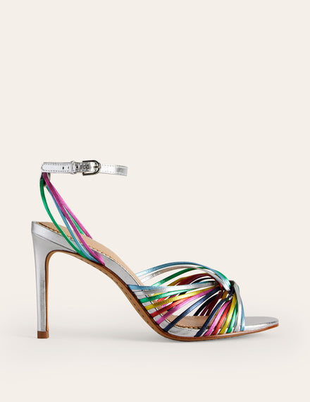 Absatzsandalen mit Twist-Detail-Bunt Metallic-Leder