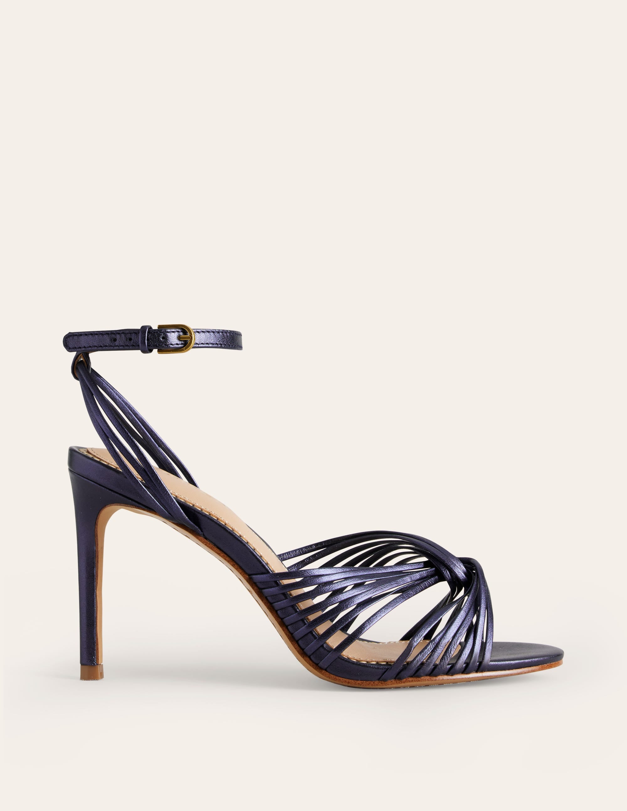 Sandales à talons avec devant torsadé-Bleu marine métallisé - Image 2