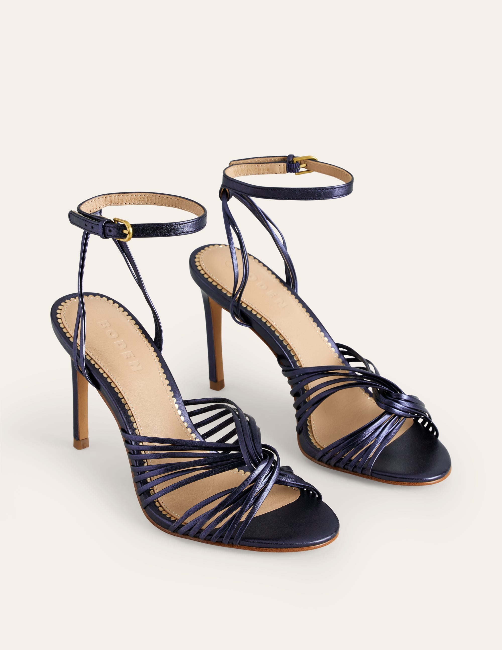 Sandales à talons avec devant torsadé-Bleu marine métallisé - Image 3